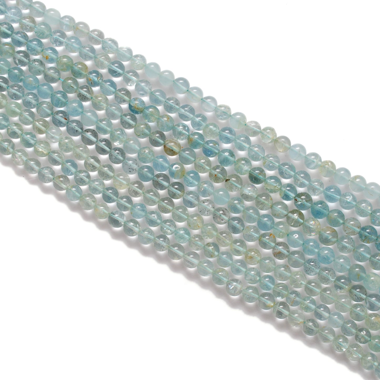 7-9mm Natural Aquamarine Smooth Round Beads - 15" Strand - Healing Crystal Gemstone Strand - Kanika Creations