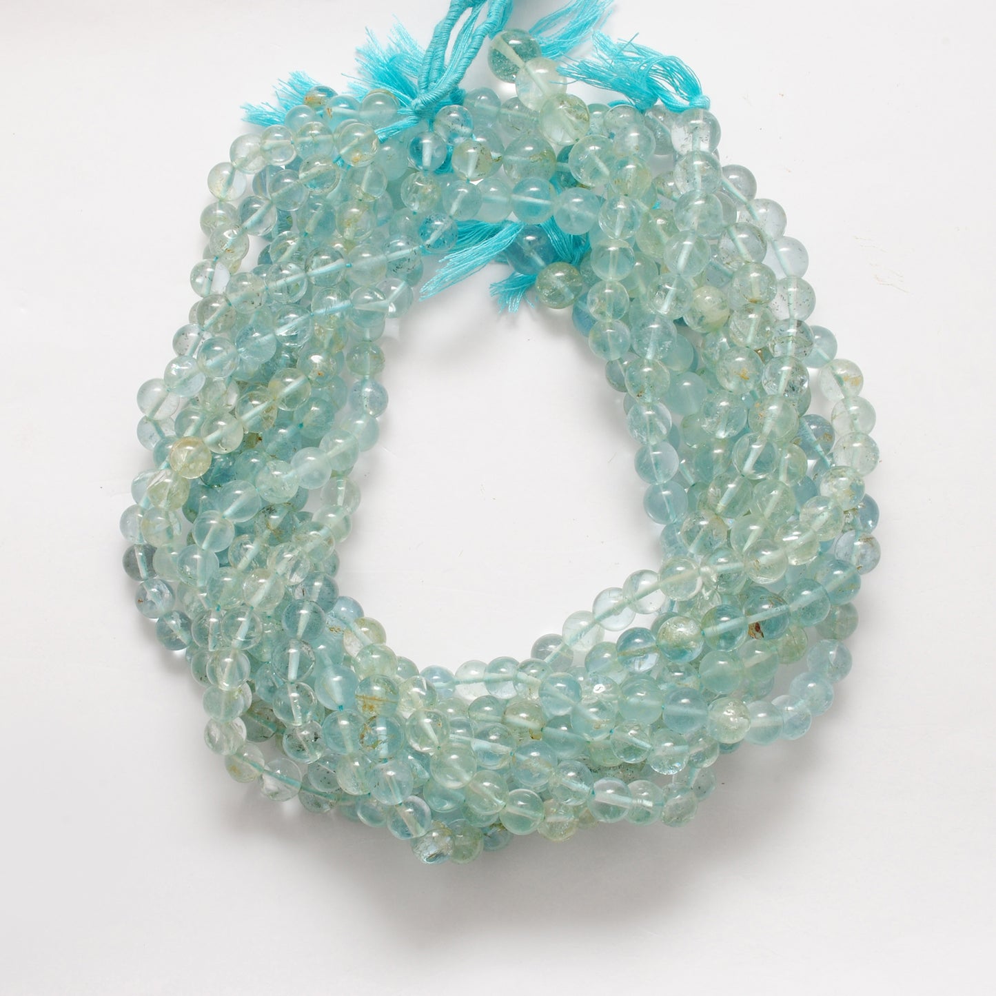 7-9mm Natural Aquamarine Smooth Round Beads - 15" Strand - Healing Crystal Gemstone Strand - Kanika Creations