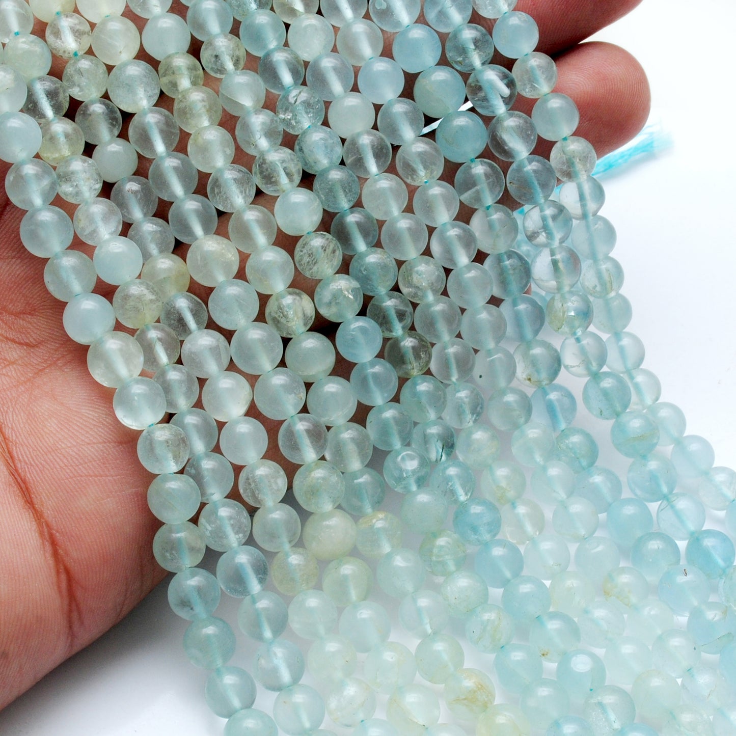 Premium Natural Aquamarine Beads – 6-6.5mm Round – 15" Strand for Jewelry Designers - Kanika Creations