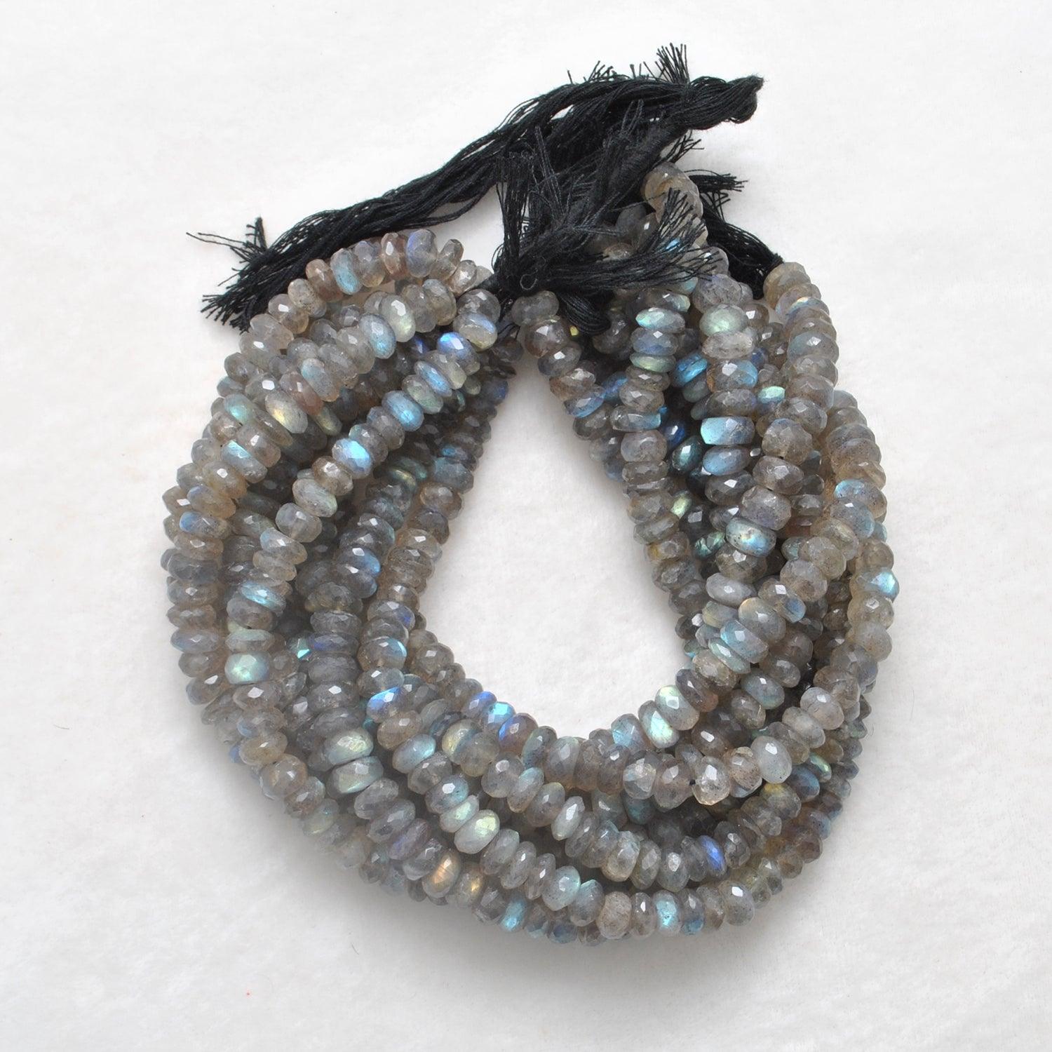 Natural Fire Labradorite Rondelle Gemstone Beads 10.5 inch Strand - Kanika Creations