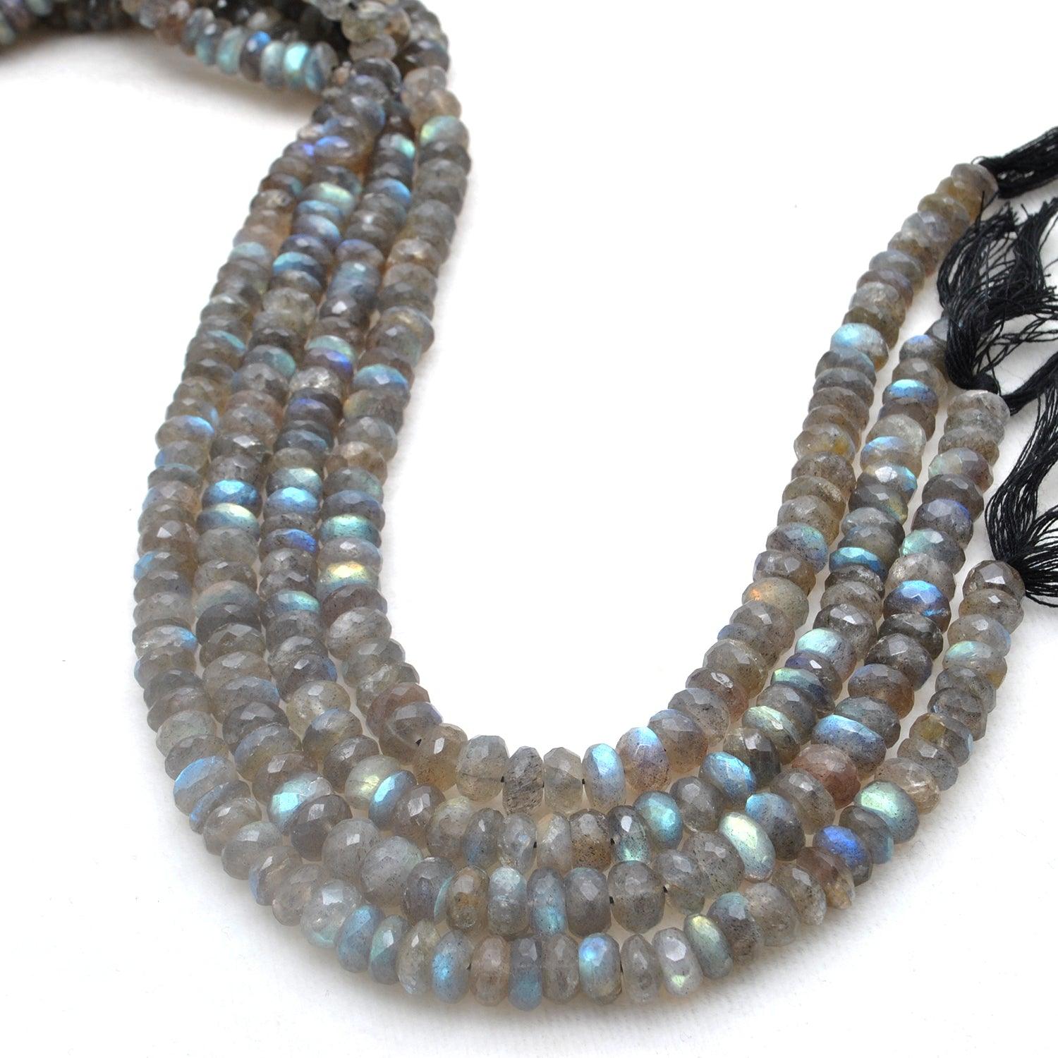 Natural Fire Labradorite Rondelle Gemstone Beads 10.5 inch Strand - Kanika Creations