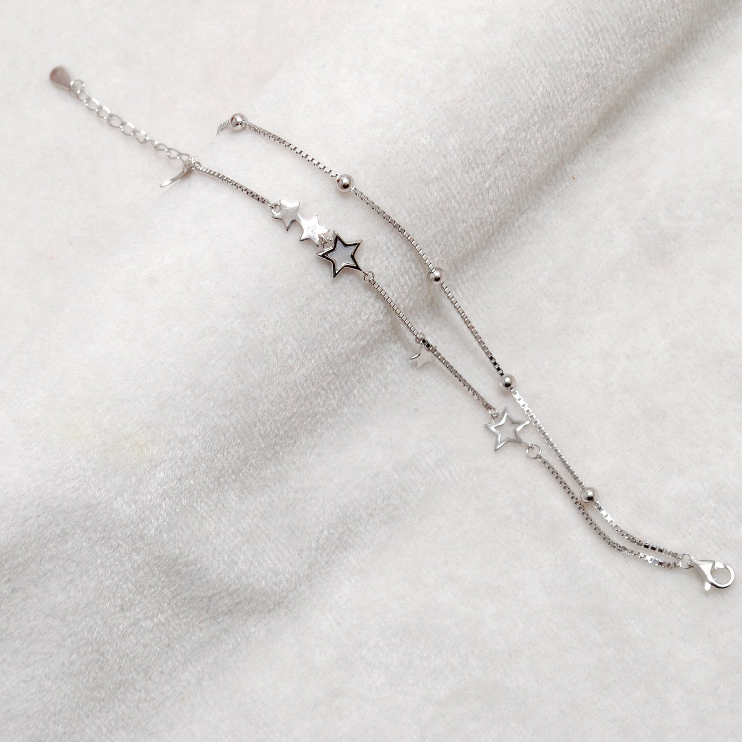 925 Sterling Silver Star and Moon Dainty Bracelet – 8 Inch, Rose Gold & Silver Finish - Kanika Creations