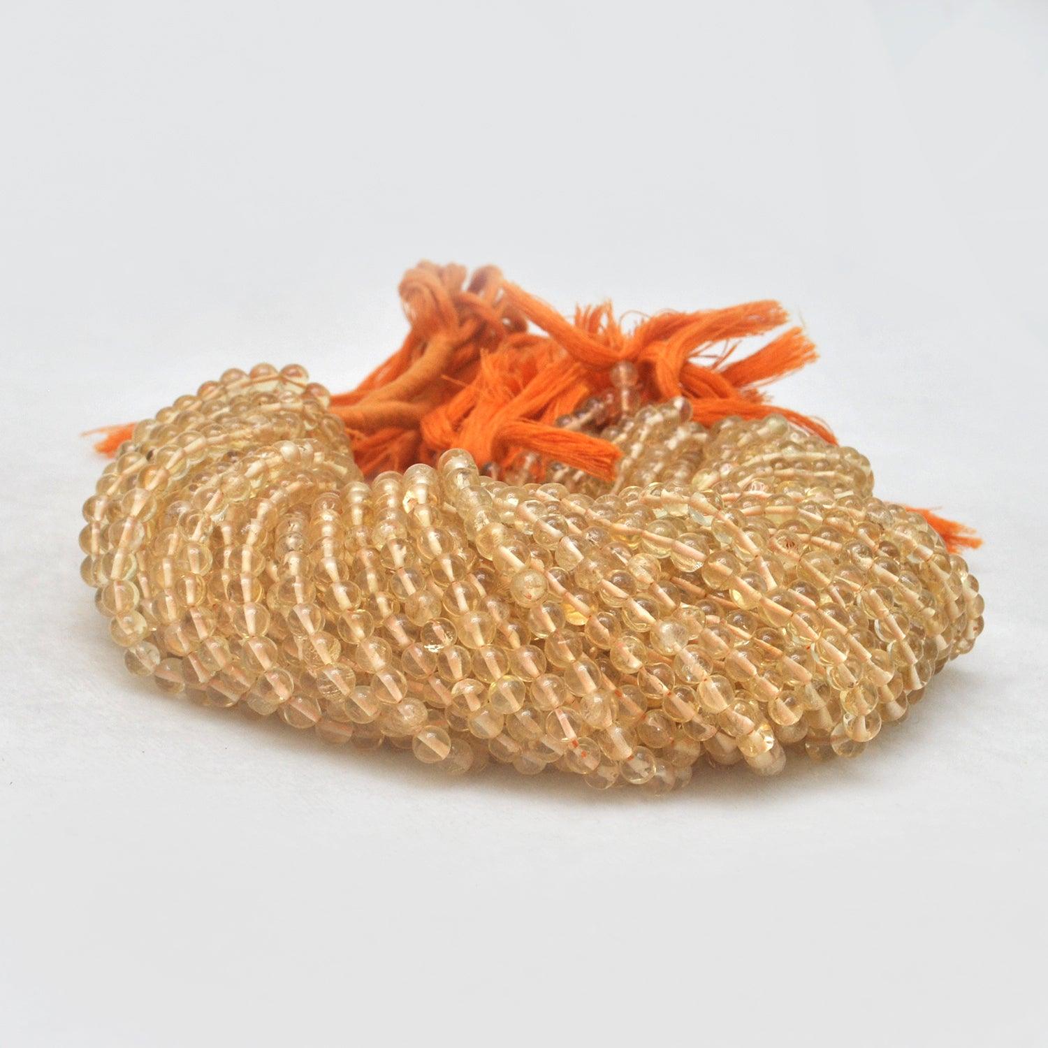 Natural Citrine Plain Round Shape Gemstone 13.5 inch Strand - Kanika Creations