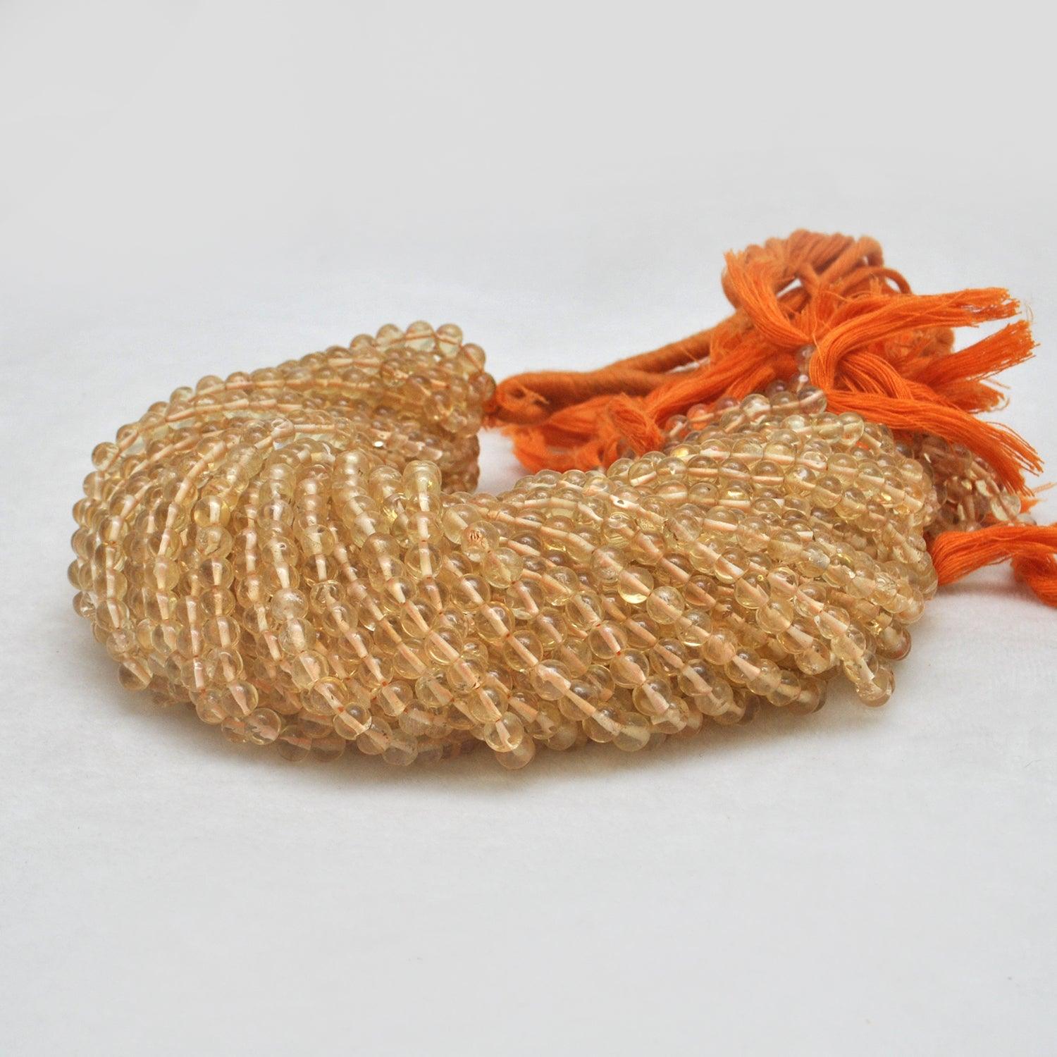 Natural Citrine Plain Round Shape Gemstone 13.5 inch Strand - Kanika Creations