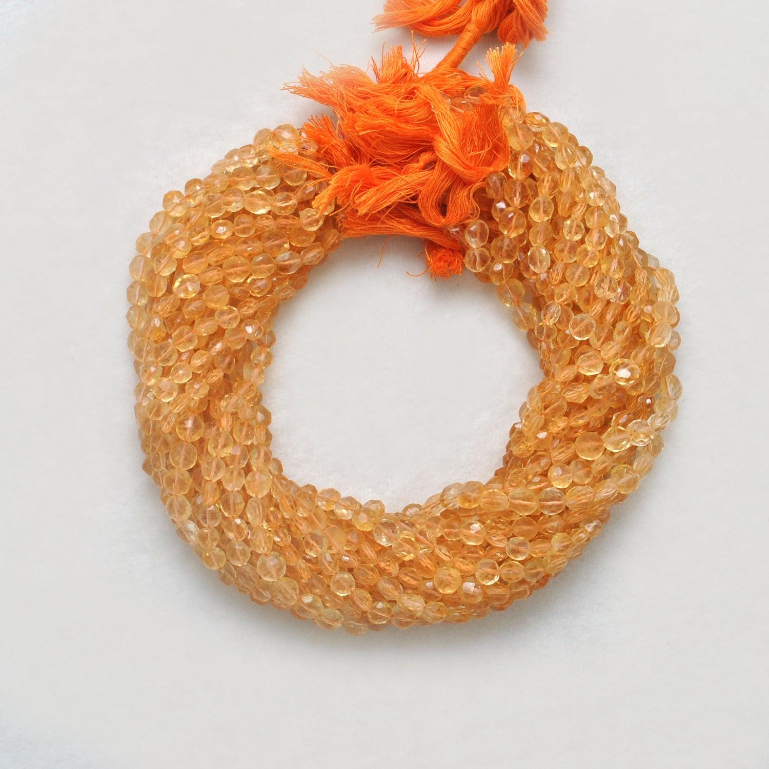Natural Citrine Faceted Coin Shape Gemstone 14 inch Strand - Kanika Creations
