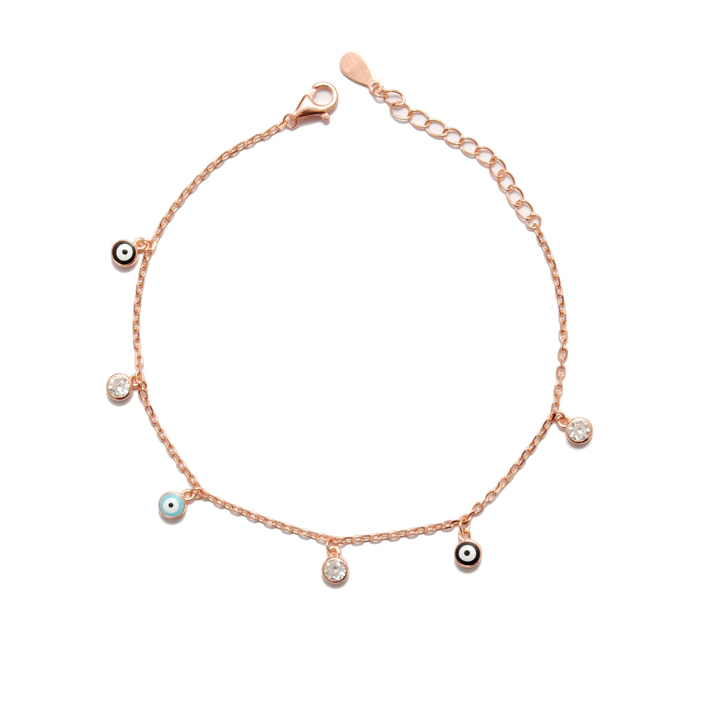 925 Sterling Silver Evil Eye CZ Enamel Charm Bracelet – Rose Gold and Silver Plated, Dainty Protection Jewelry - Kanika Creations