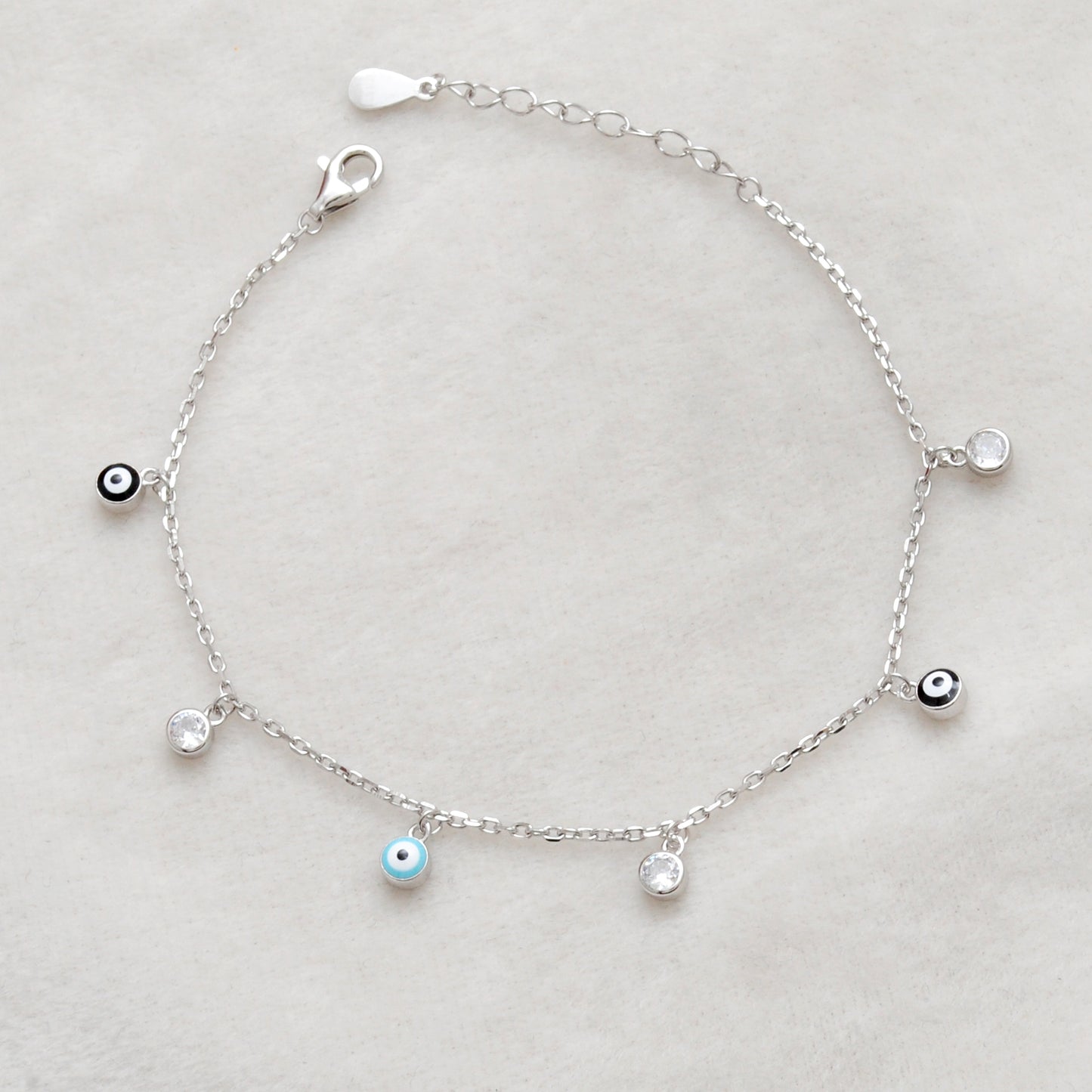 925 Sterling Silver Evil Eye CZ Enamel Charm Bracelet – Rose Gold and Silver Plated, Dainty Protection Jewelry - Kanika Creations