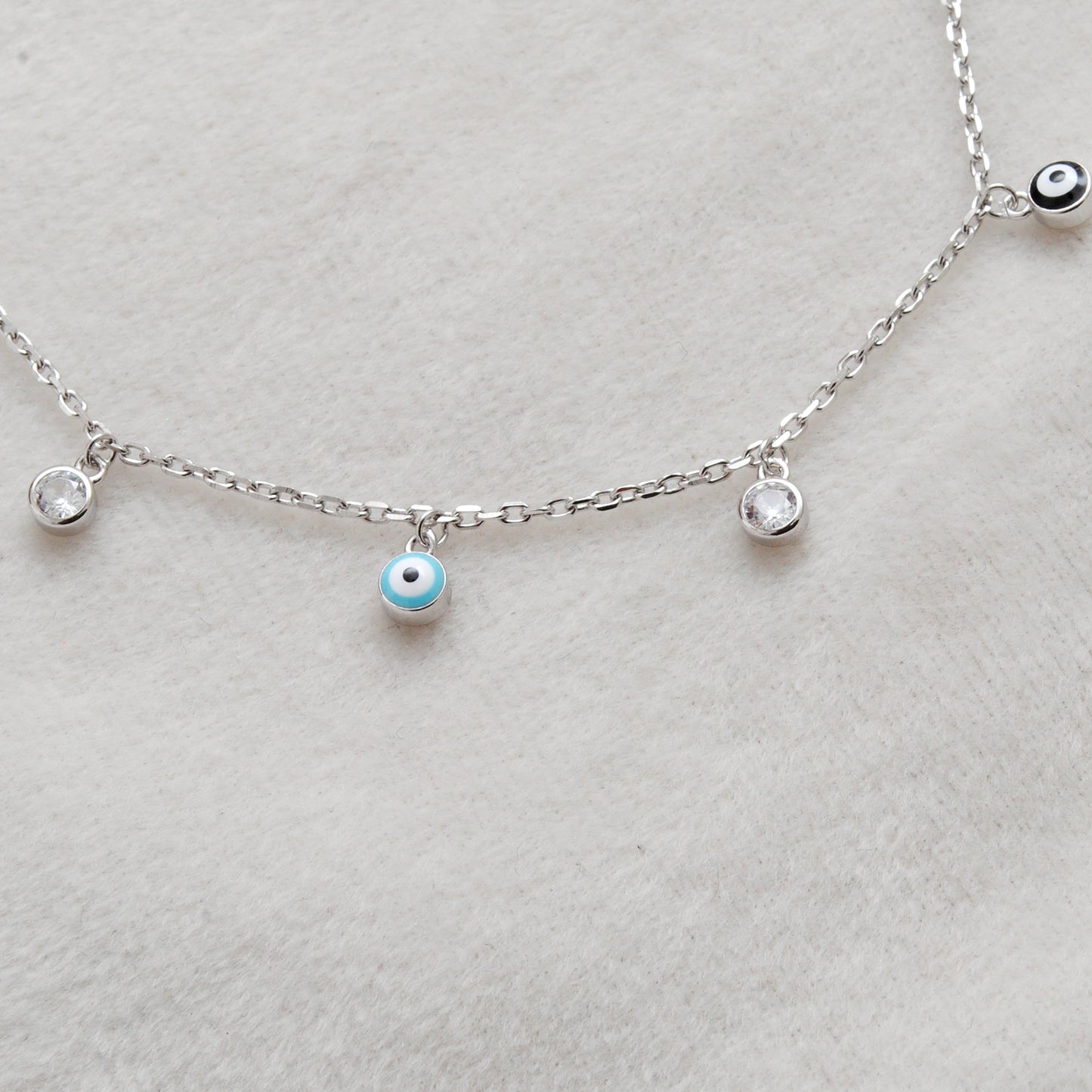 925 Sterling Silver Evil Eye CZ Enamel Charm Bracelet – Rose Gold and Silver Plated, Dainty Protection Jewelry - Kanika Creations