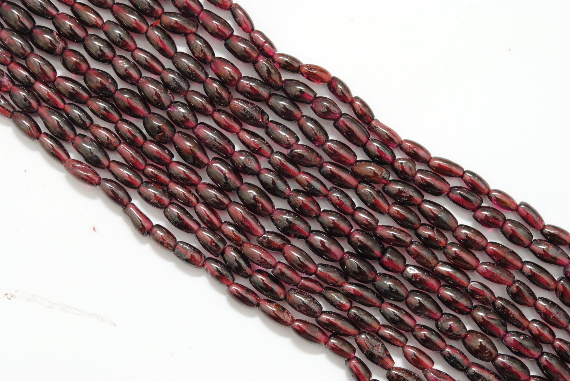 Natural Rhodolite Garnet Drum Beads, Mixed Size Plain 16" Strand, 55 Stones – Kanika Creations - Kanika Creations
