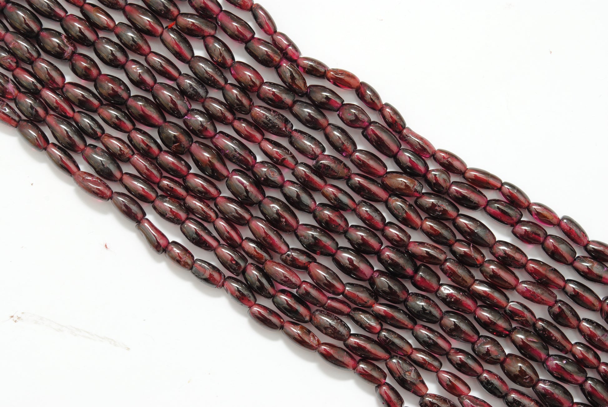 Natural Rhodolite Garnet Drum Beads, Mixed Size Plain 16" Strand, 55 Stones – Kanika Creations - Kanika Creations