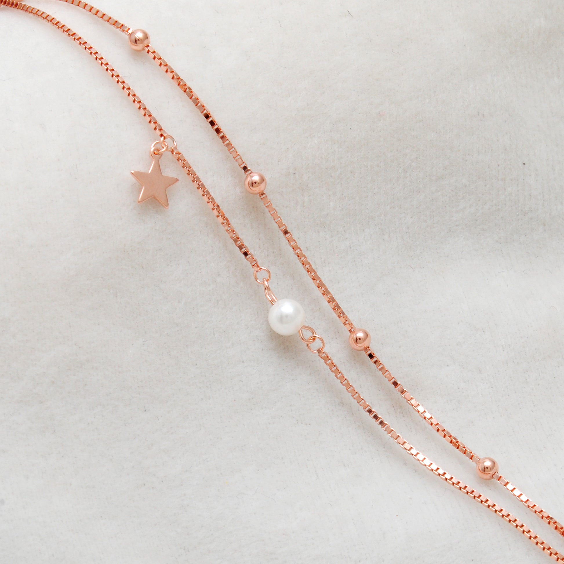 925 Sterling Silver Dainty Star Bracelet with Pearl Accent – Perfect Gift, 8 Inch - Kanika Creations