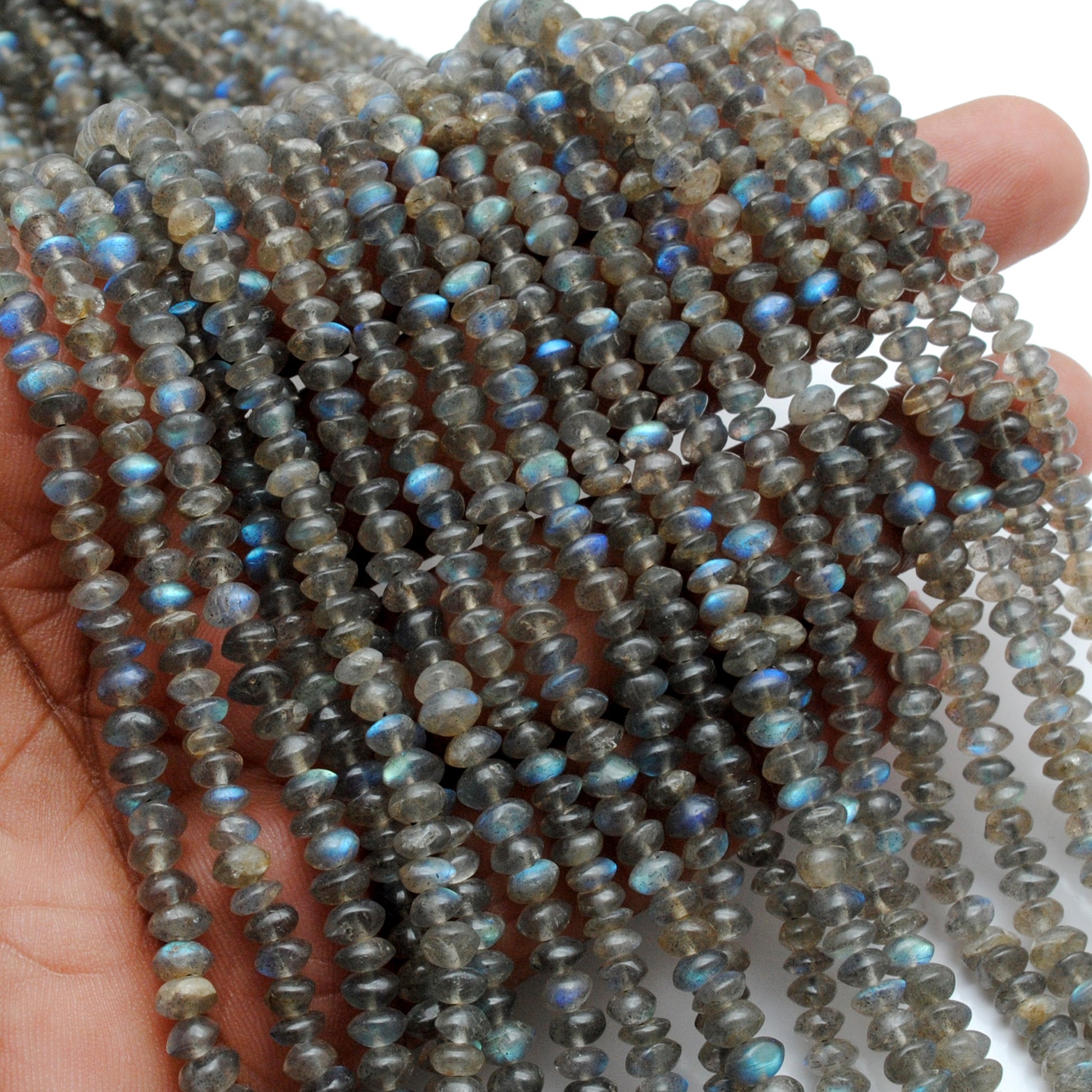 Natural Labradorite Plain Button Beads – 4.5-5.5mm, 14" Strand | Kanika Creations - Kanika Creations