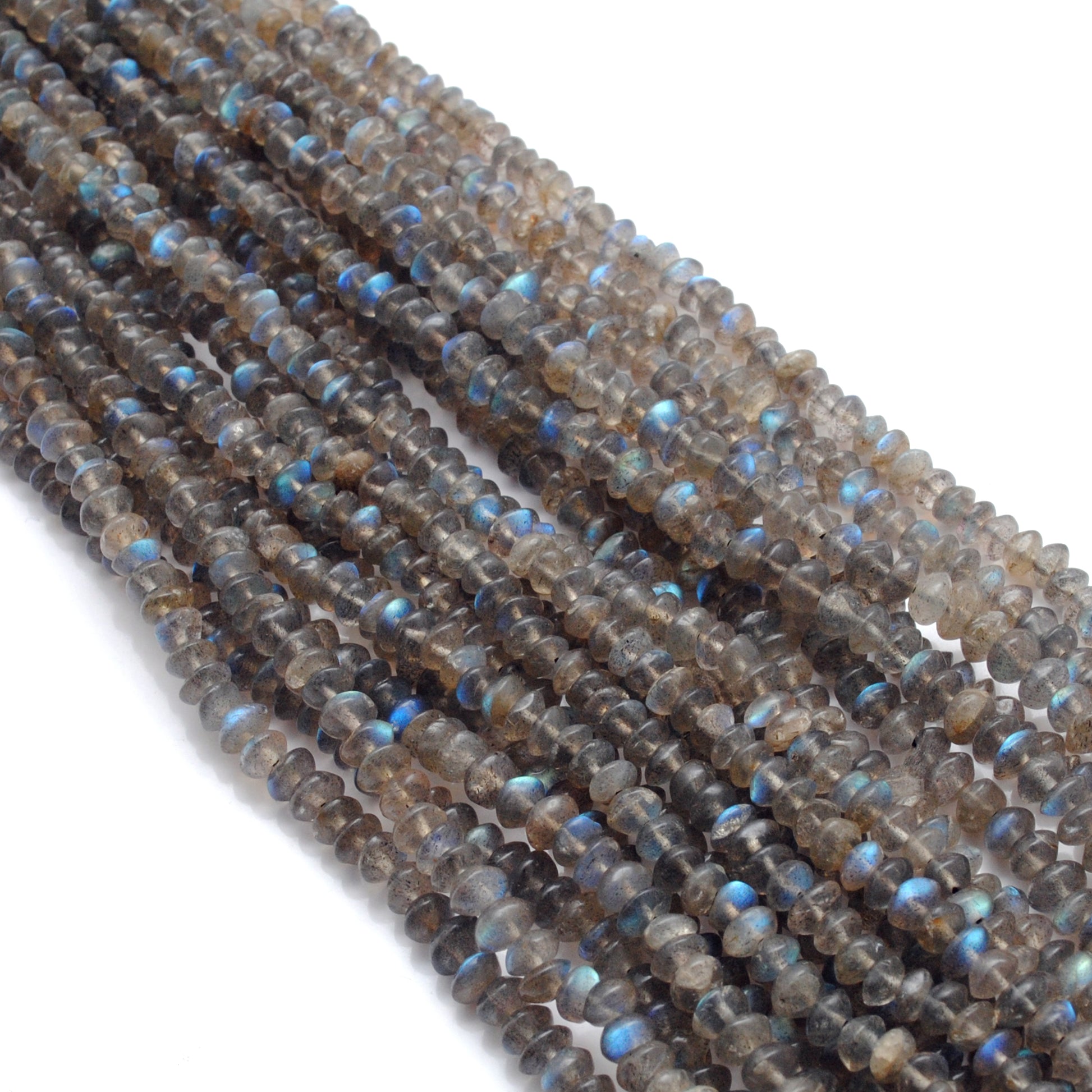 Natural Labradorite Plain Button Beads – 4.5-5.5mm, 14" Strand | Kanika Creations - Kanika Creations