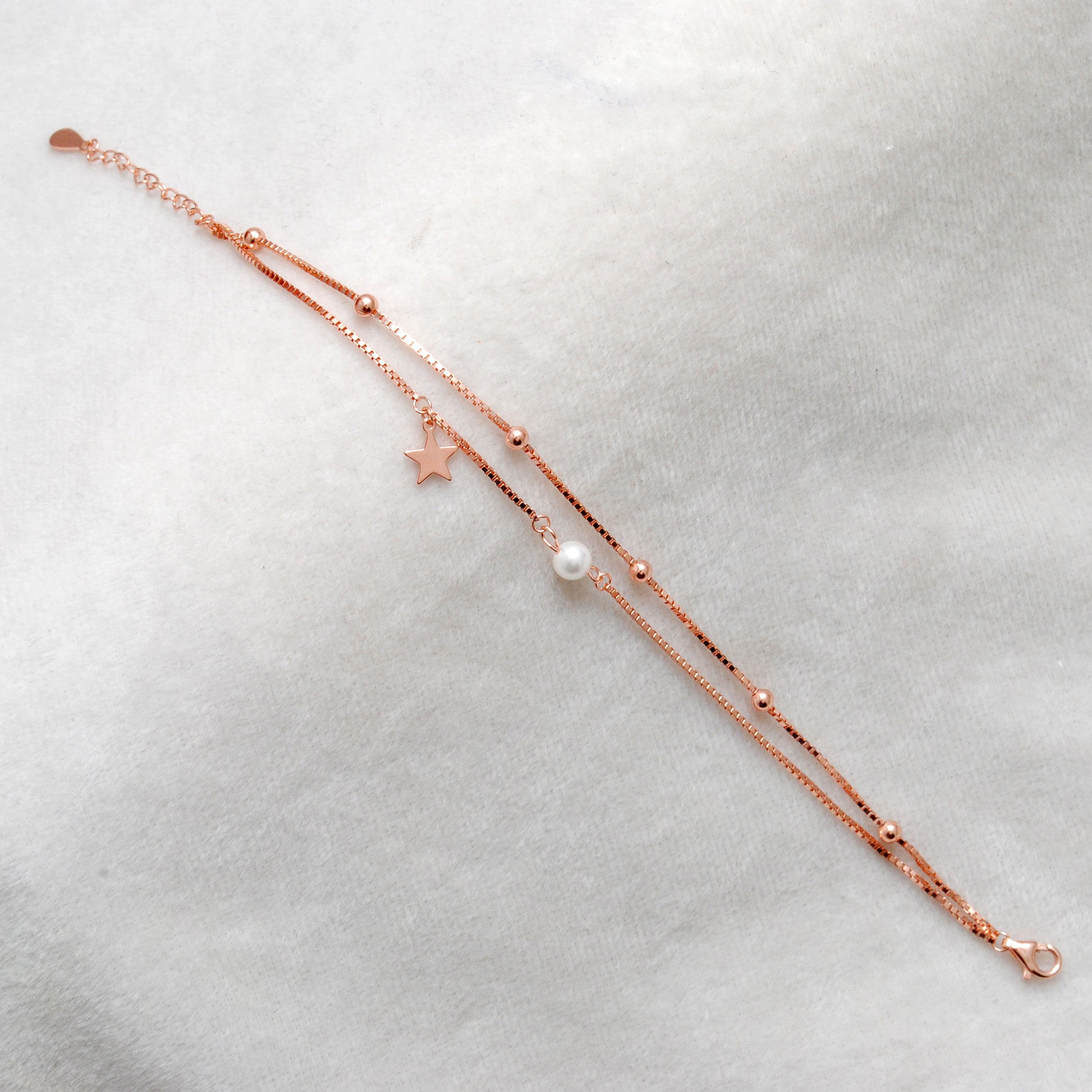 925 Sterling Silver Dainty Star Bracelet with Pearl Accent – Perfect Gift, 8 Inch - Kanika Creations