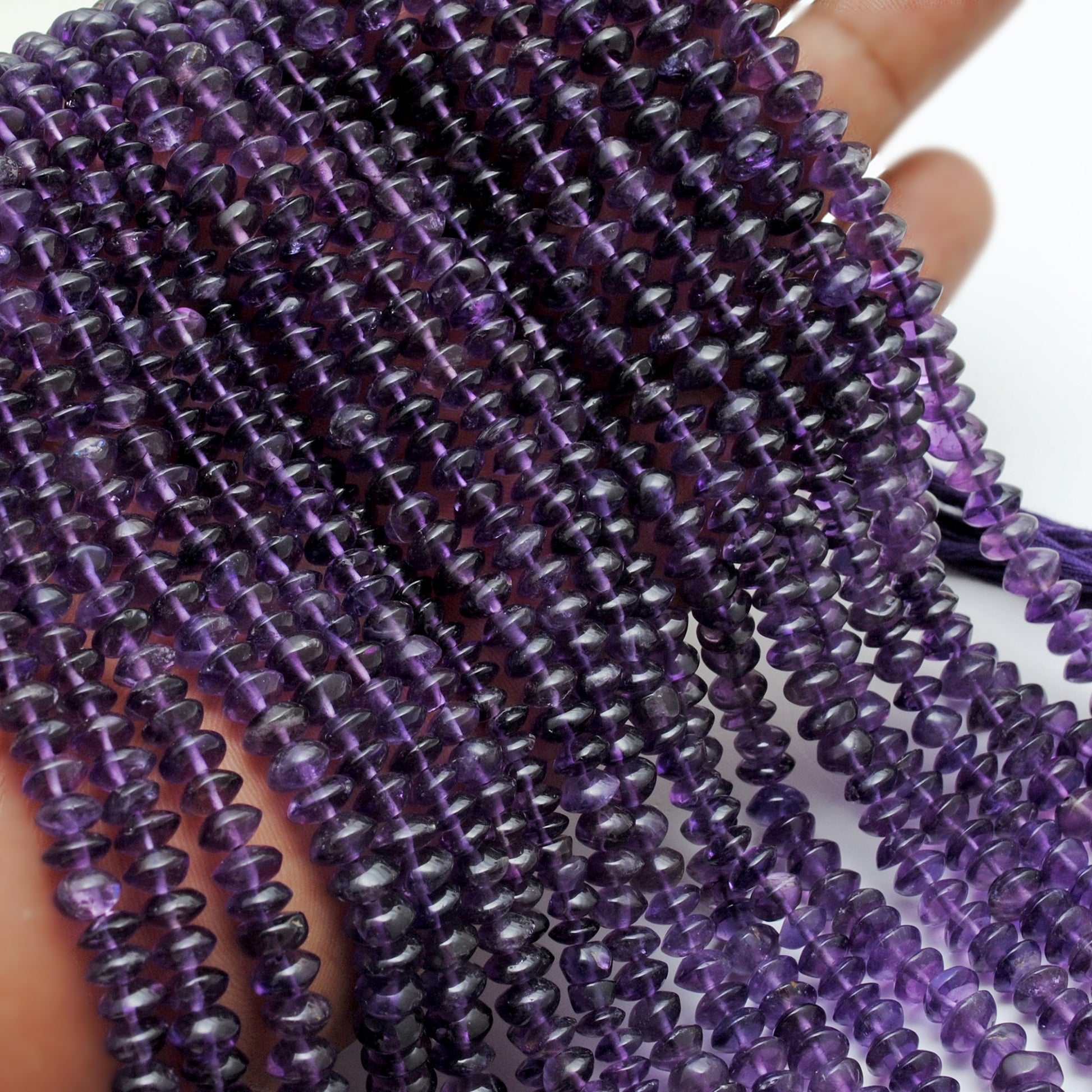 Natural Amethyst Smooth Button Gemstone Beads, 15 inch Strand - Kanika Creations