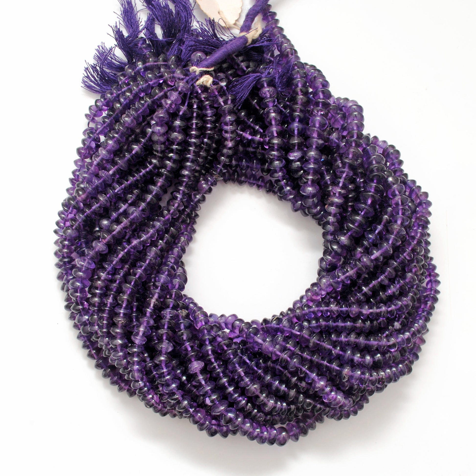 Natural Amethyst Smooth Button Gemstone Beads, 15 inch Strand - Kanika Creations