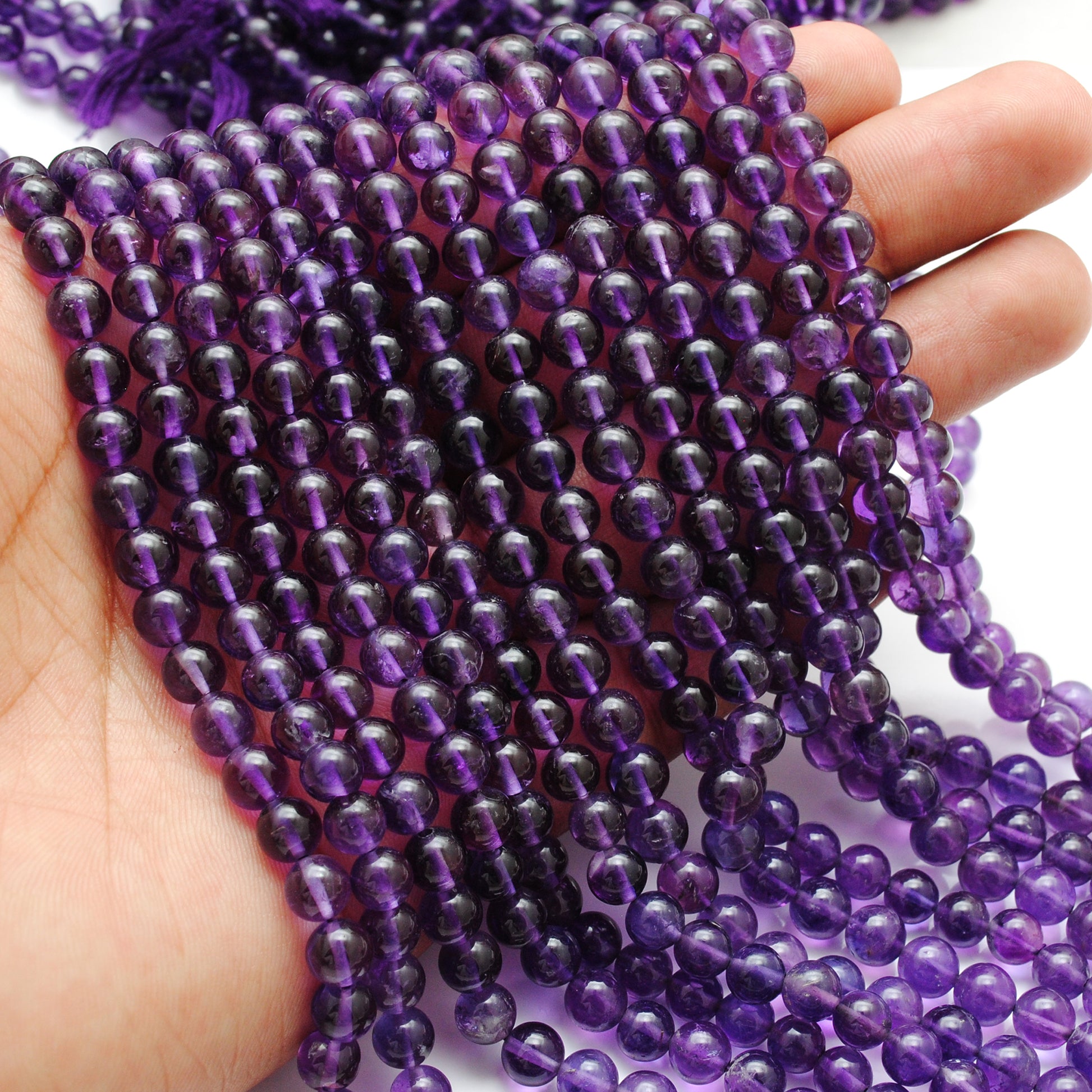 Natural Amethyst Round Gemstone Beads – 6-8mm Mixed Sizes – 15" Strand (54 Pcs) - Kanika Creations