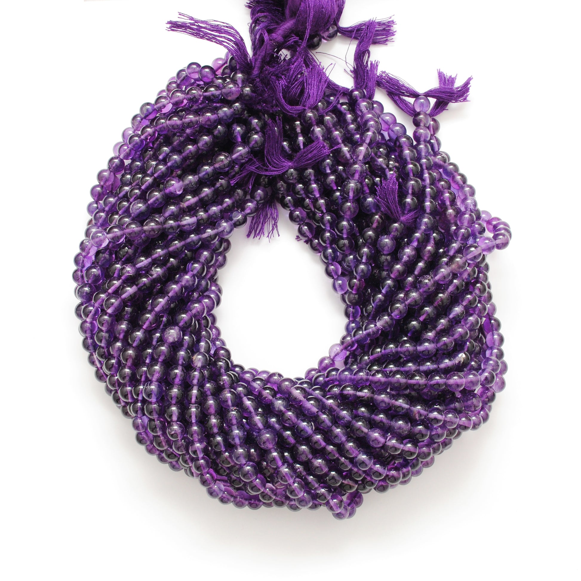 Natural Amethyst Round Gemstone Beads – 6-8mm Mixed Sizes – 15" Strand (54 Pcs) - Kanika Creations