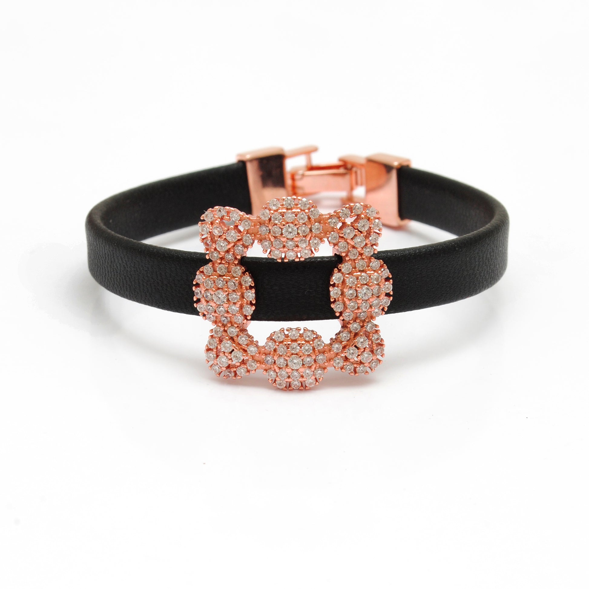 925 Sterling Silver CZ Leather Base Bracelet, 7 Inch – Stylish & Durable Gift - Kanika Creations