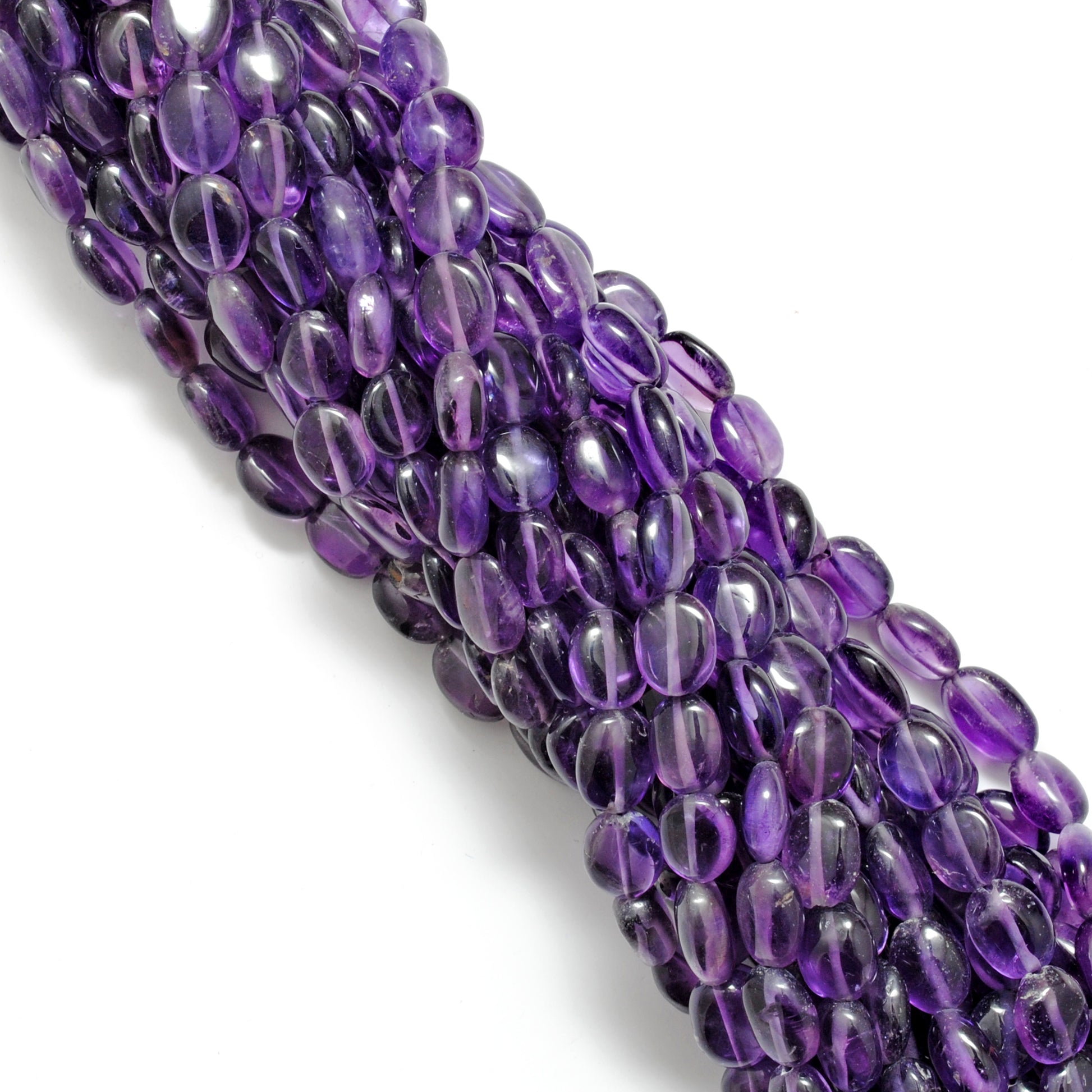 Natural Amethyst Oval Gemstone Beads – 5x7-6x9mm Mix Sizes – 15" Inch Strand - Kanika Creations
