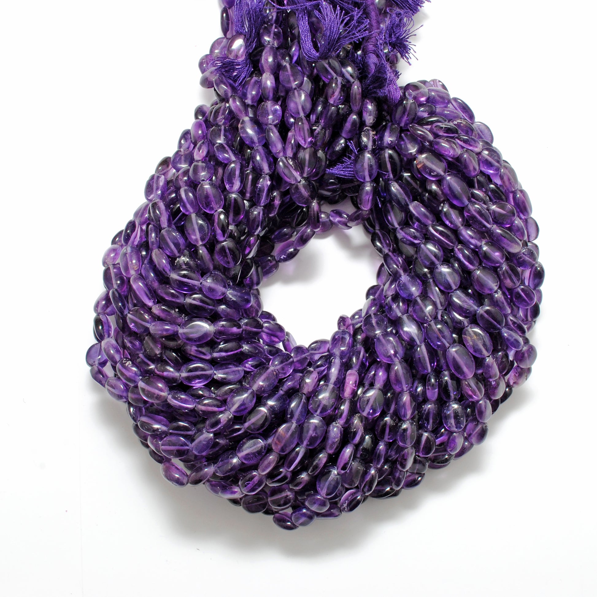 Natural Amethyst Oval Gemstone Beads – 5x7-6x9mm Mix Sizes – 15" Inch Strand - Kanika Creations