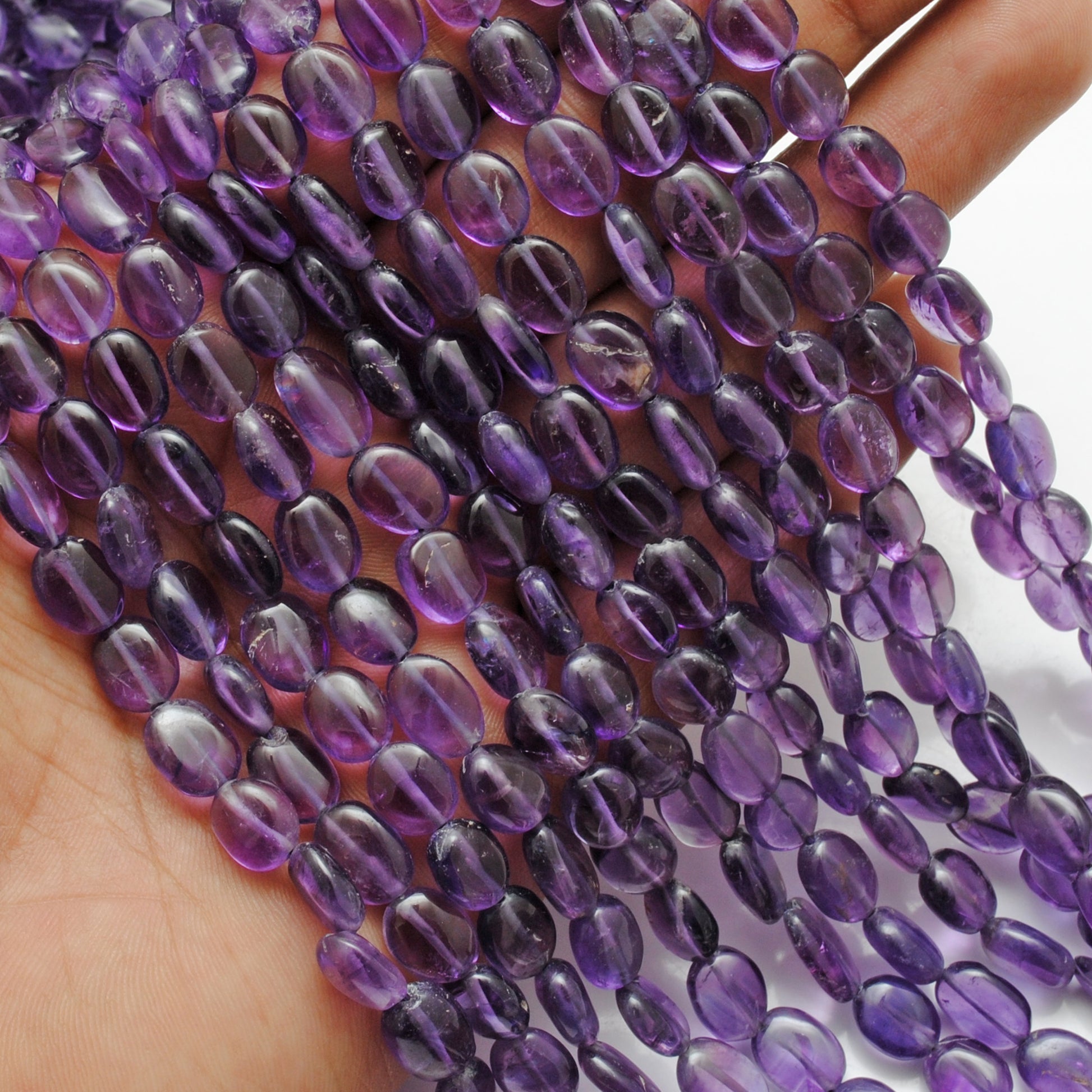 Natural Amethyst Oval Gemstone Beads – 5x7-6x9mm Mix Sizes – 15" Inch Strand - Kanika Creations