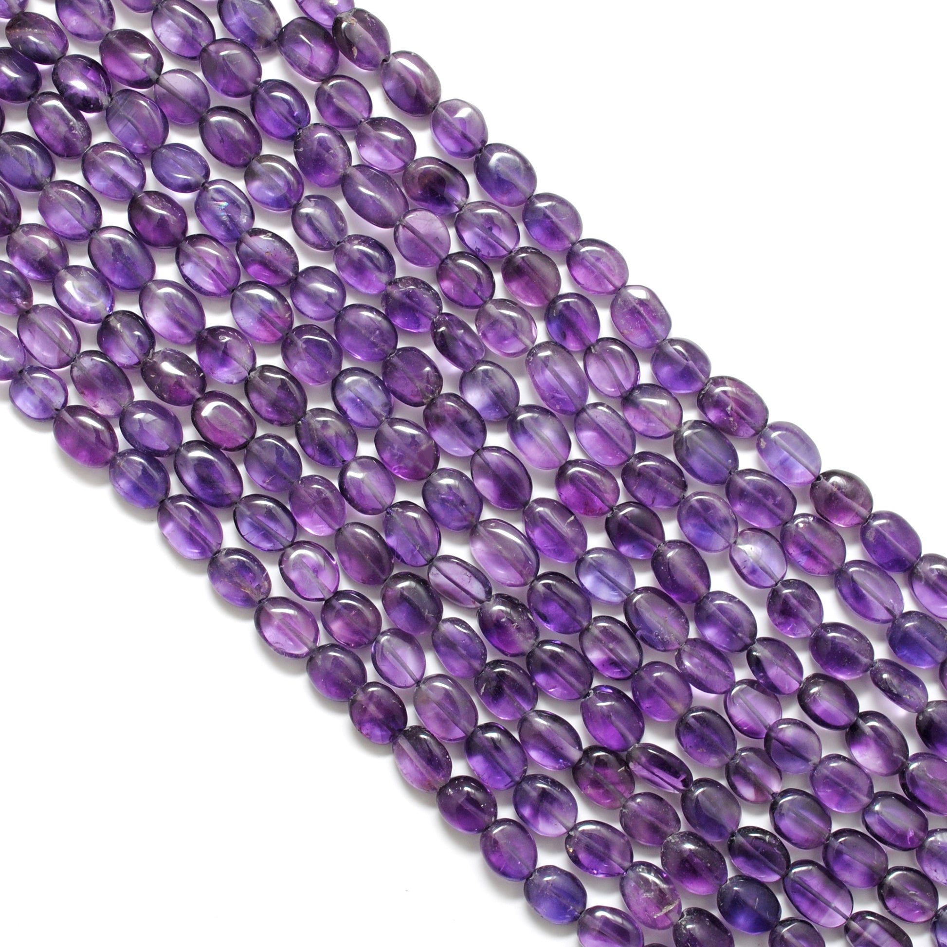 Natural Amethyst Oval Gemstone Beads – 5x7-6x9mm Mix Sizes – 15" Inch Strand - Kanika Creations