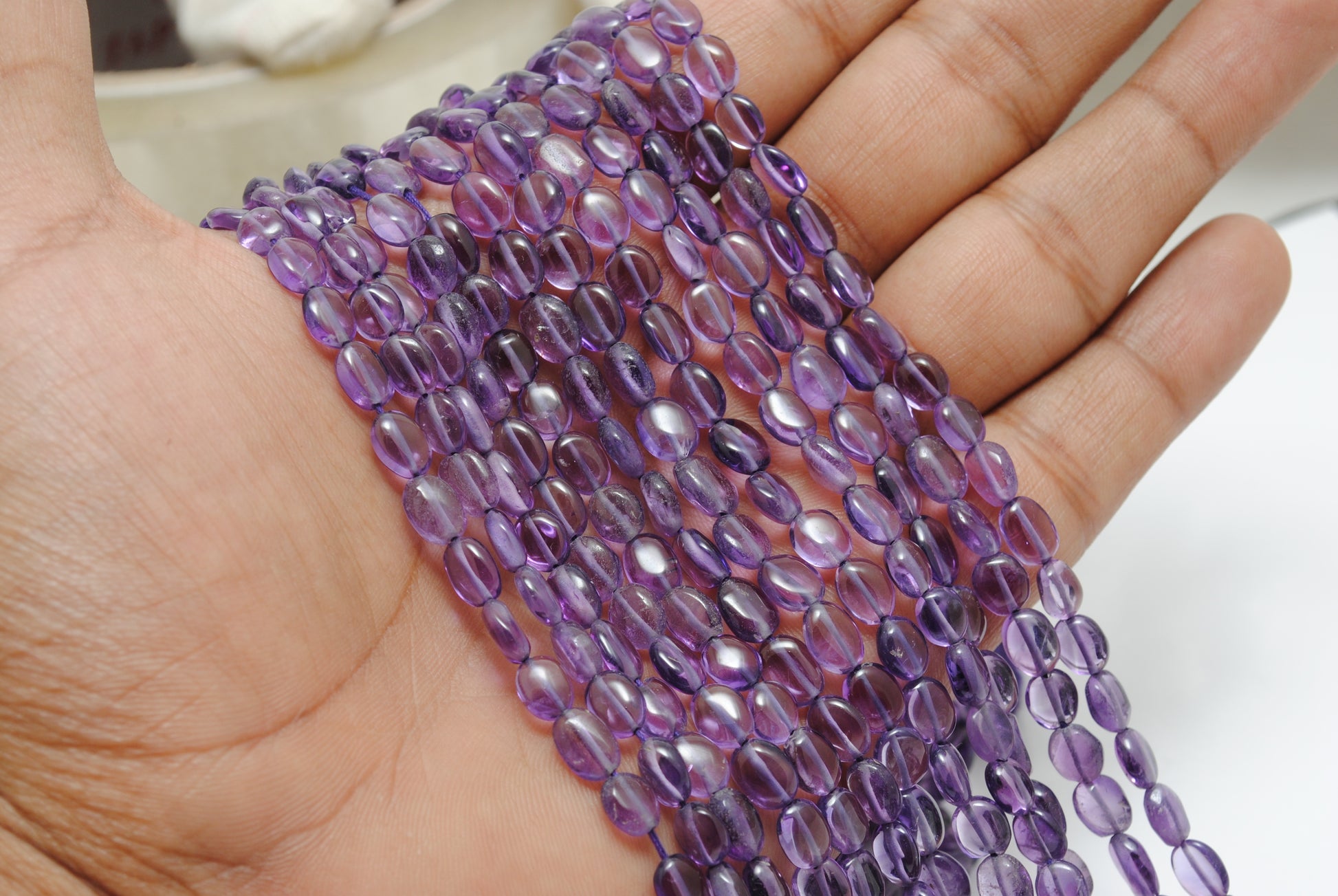 Natural Amethyst Oval Beads – 5x7 to 8x10mm – 16" Strand – Center Drilled for DIY Jewelry - Kanika Creations
