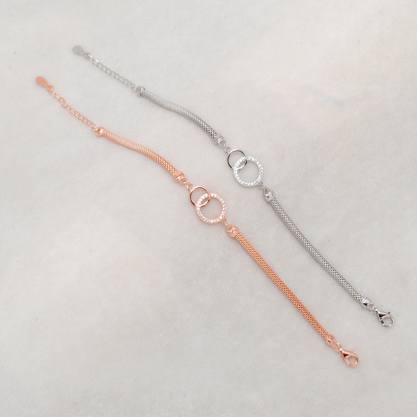 CZ Interlocking Circles Bracelet – 925 Silver, 8 Inch, Rose Gold & Silver Finish, Gift for Her - Kanika Creations