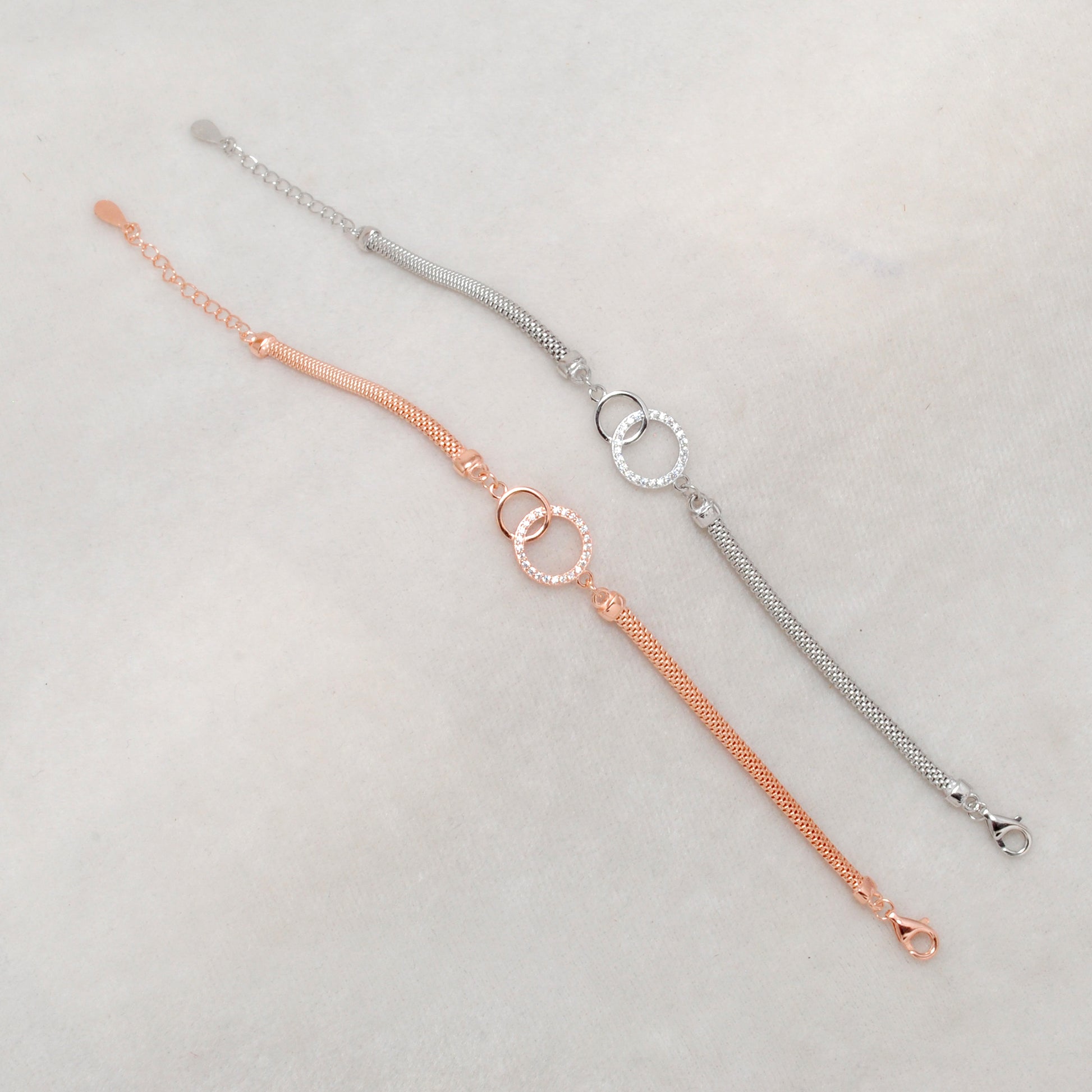 CZ Interlocking Circles Bracelet – 925 Silver, 8 Inch, Rose Gold & Silver Finish, Gift for Her - Kanika Creations