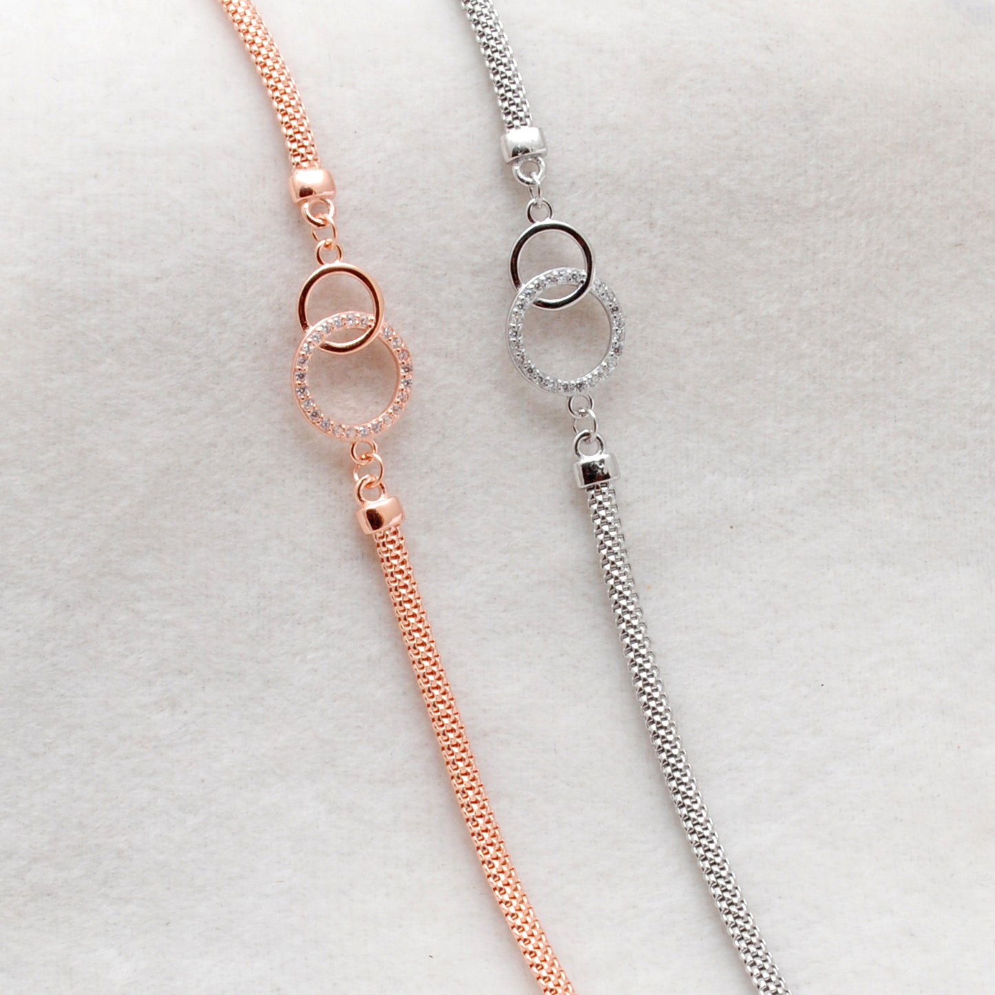 CZ Interlocking Circles Bracelet – 925 Silver, 8 Inch, Rose Gold & Silver Finish, Gift for Her - Kanika Creations