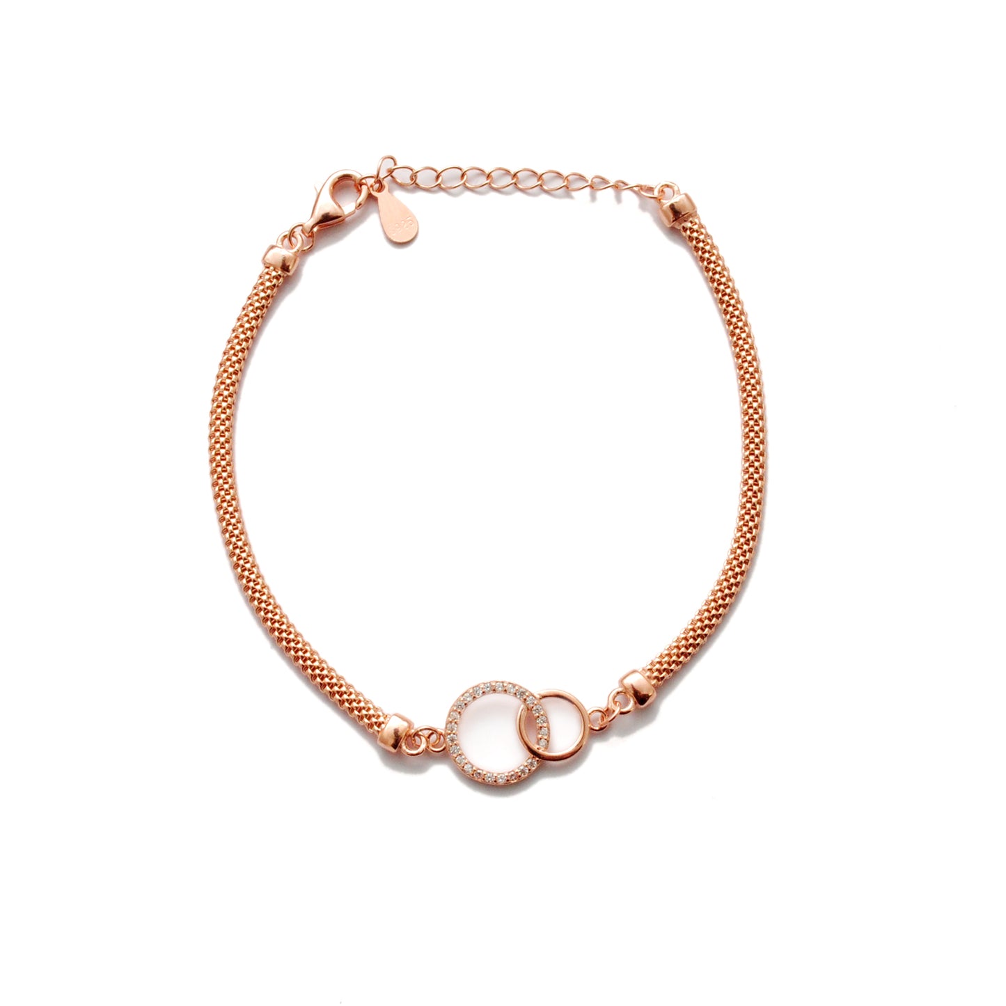 CZ Interlocking Circles Bracelet – 925 Silver, 8 Inch, Rose Gold & Silver Finish, Gift for Her - Kanika Creations