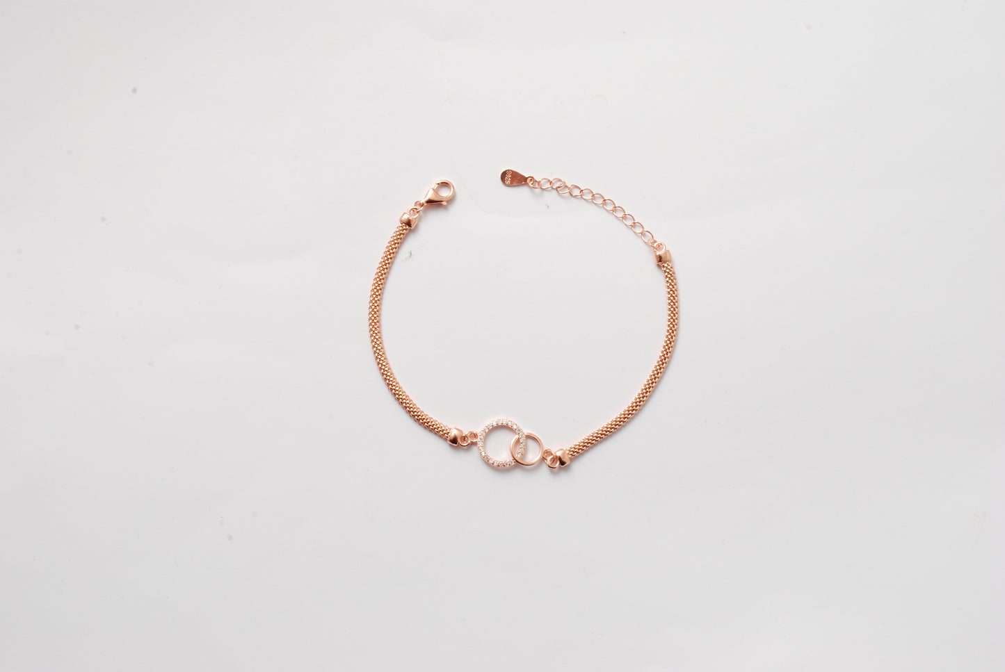 CZ Interlocking Circles Bracelet – 925 Silver, 8 Inch, Rose Gold & Silver Finish, Gift for Her - Kanika Creations