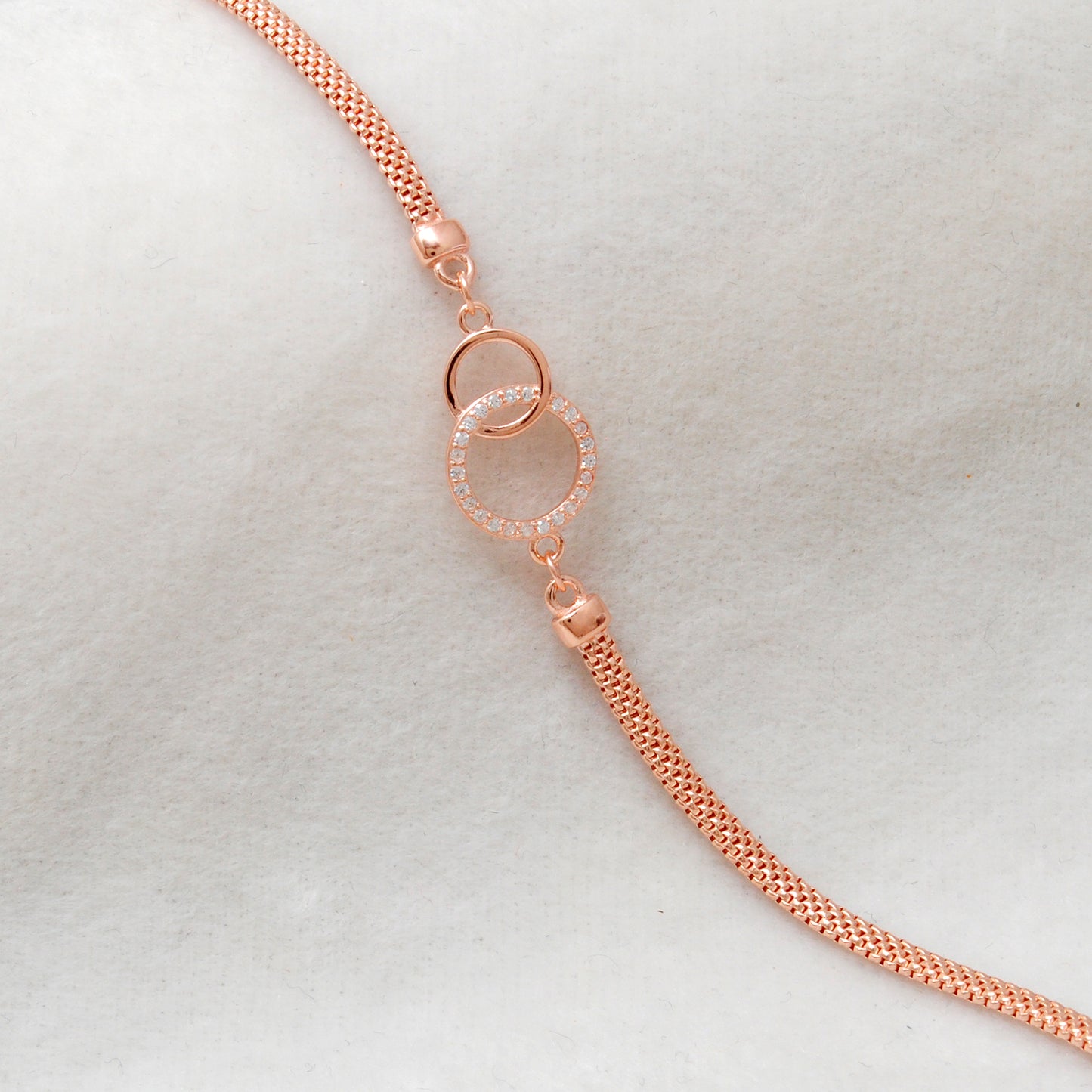 CZ Interlocking Circles Bracelet – 925 Silver, 8 Inch, Rose Gold & Silver Finish, Gift for Her - Kanika Creations