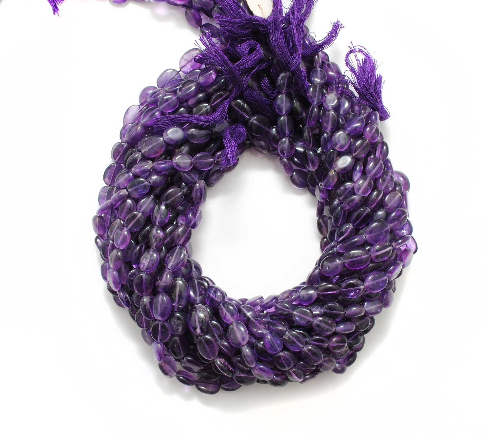 Natural Amethyst Oval Beads, 6x7–8x9mm Mixed Size, 15-Inch Strand – Wholesale Gemstone Beads for Jewelry Making - Kanika Creations