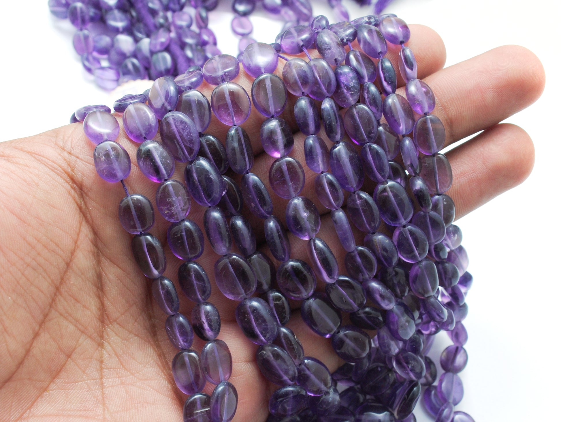 Natural Amethyst Oval Beads, 6x7–8x9mm Mixed Size, 15-Inch Strand – Wholesale Gemstone Beads for Jewelry Making - Kanika Creations