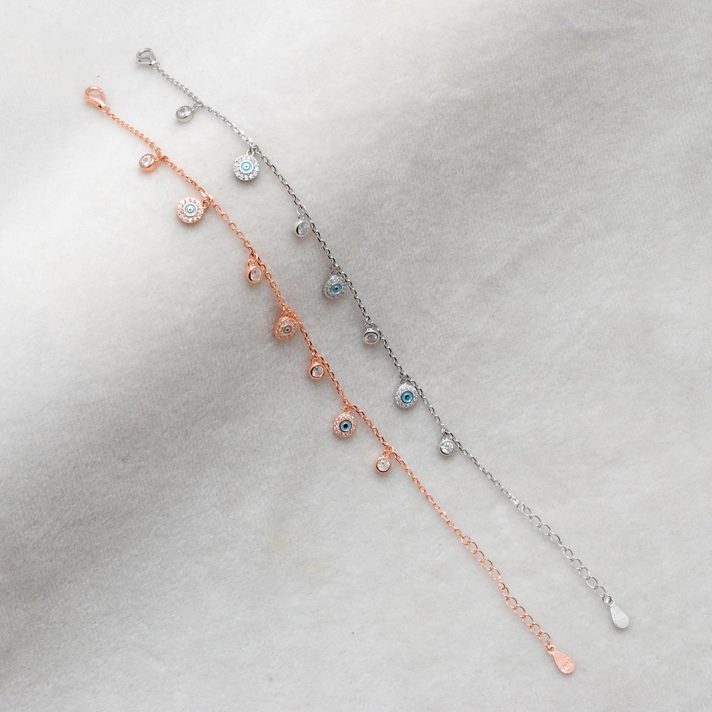 Cubic Zirconia Evil Eye Bracelet – 925 Silver, Rose Gold & Silver Plated, 8 Inch Gift for Wife - Kanika Creations