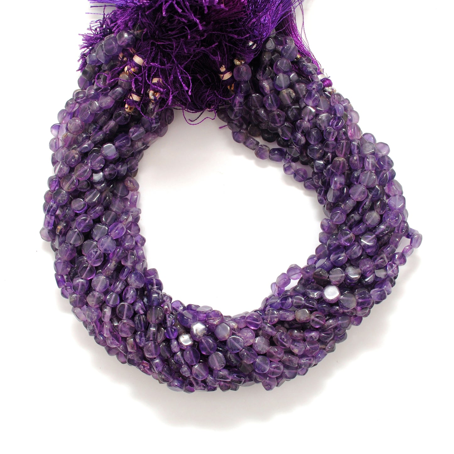 Natural Amethyst Coin Beads – 6-7mm, Center Drilled, 16" Strand DIY Jewelry Making - Kanika Creations