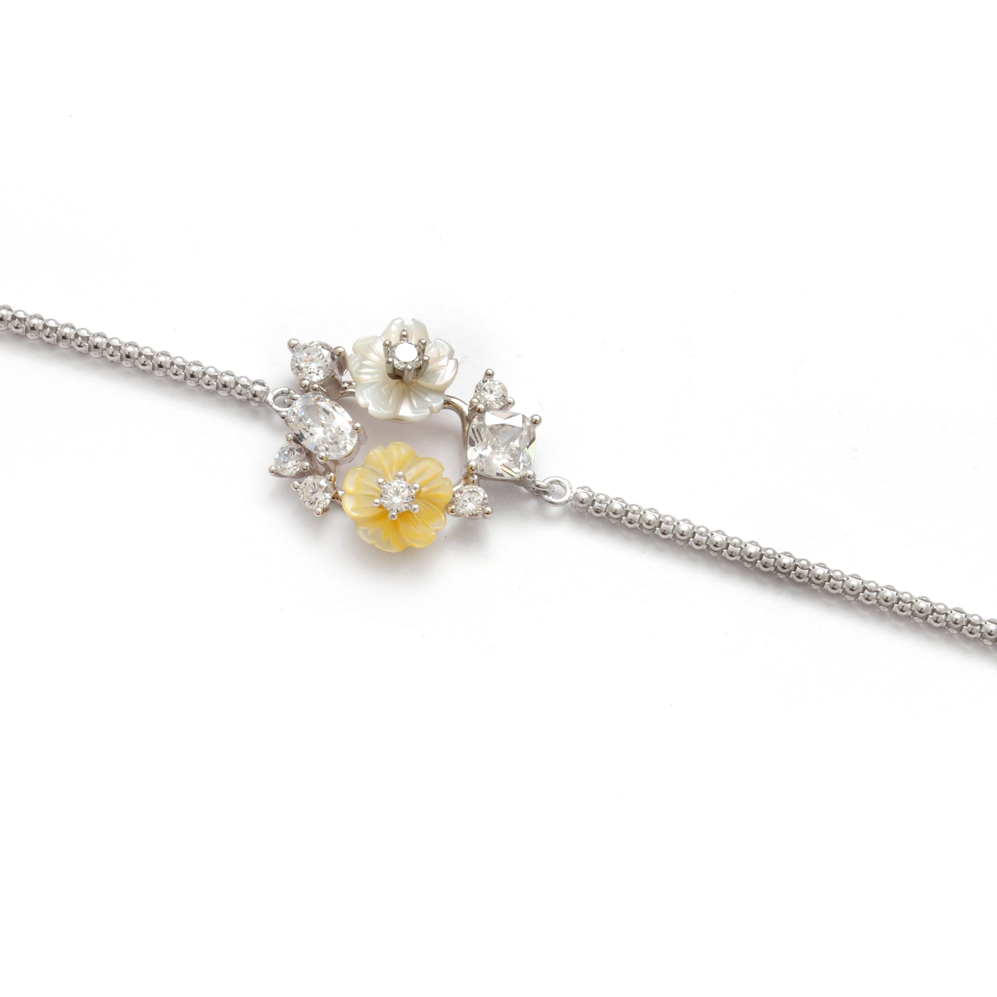 925 Silver CZ Enamel Flower Bracelet – 8 Inch Minimalist Jewelry, Gift for Her - Kanika Creations
