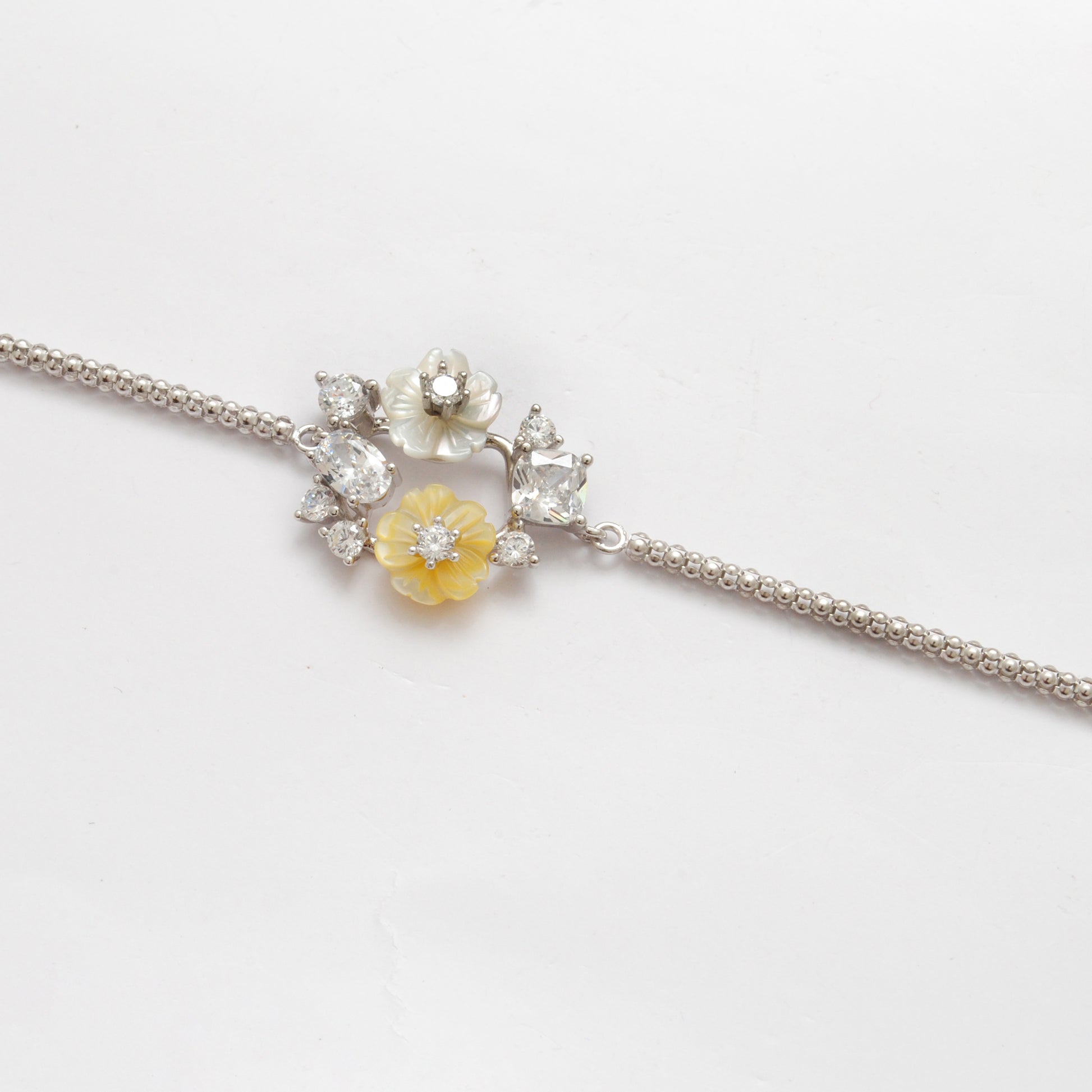925 Silver CZ Enamel Flower Bracelet – 8 Inch Minimalist Jewelry, Gift for Her - Kanika Creations