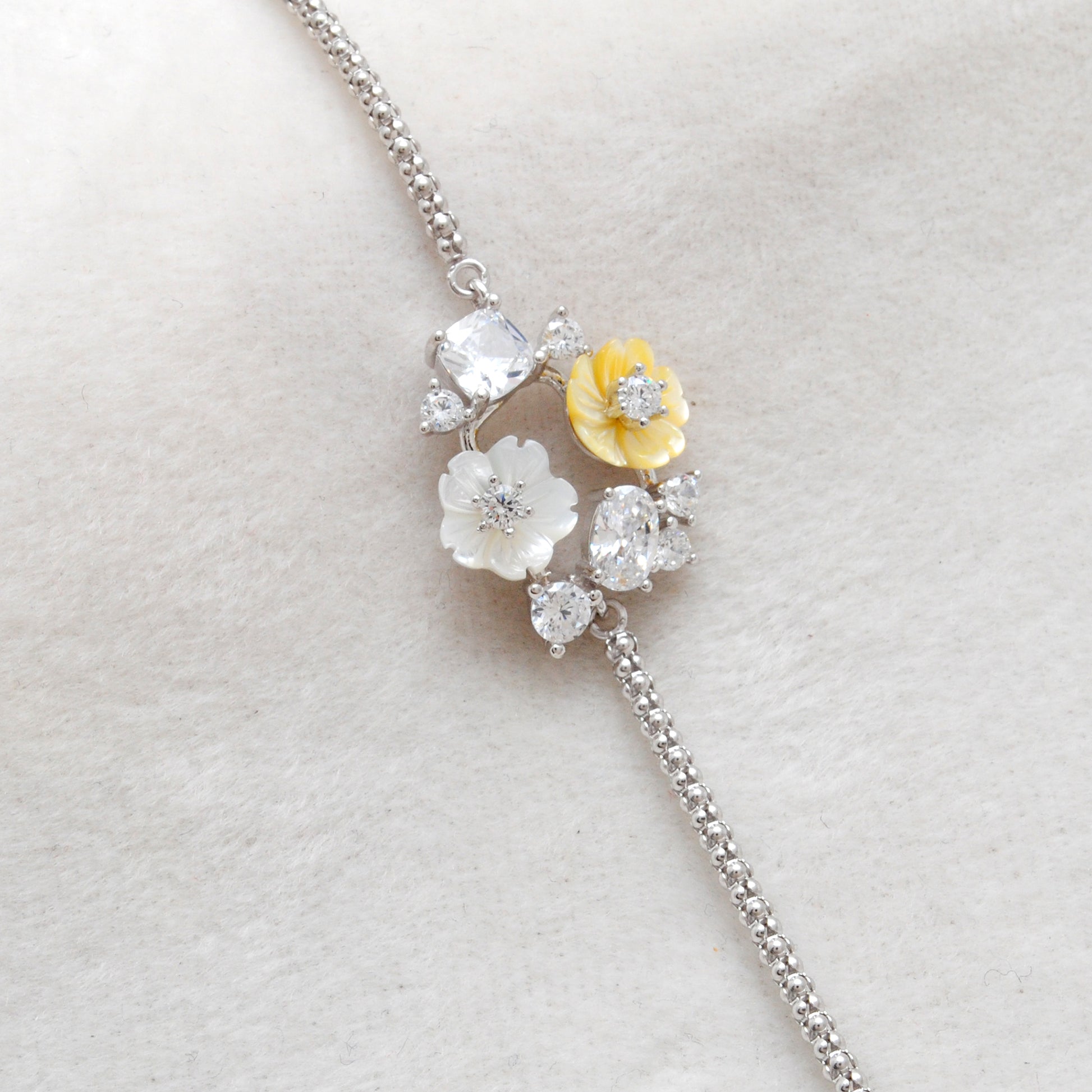 925 Silver CZ Enamel Flower Bracelet – 8 Inch Minimalist Jewelry, Gift for Her - Kanika Creations