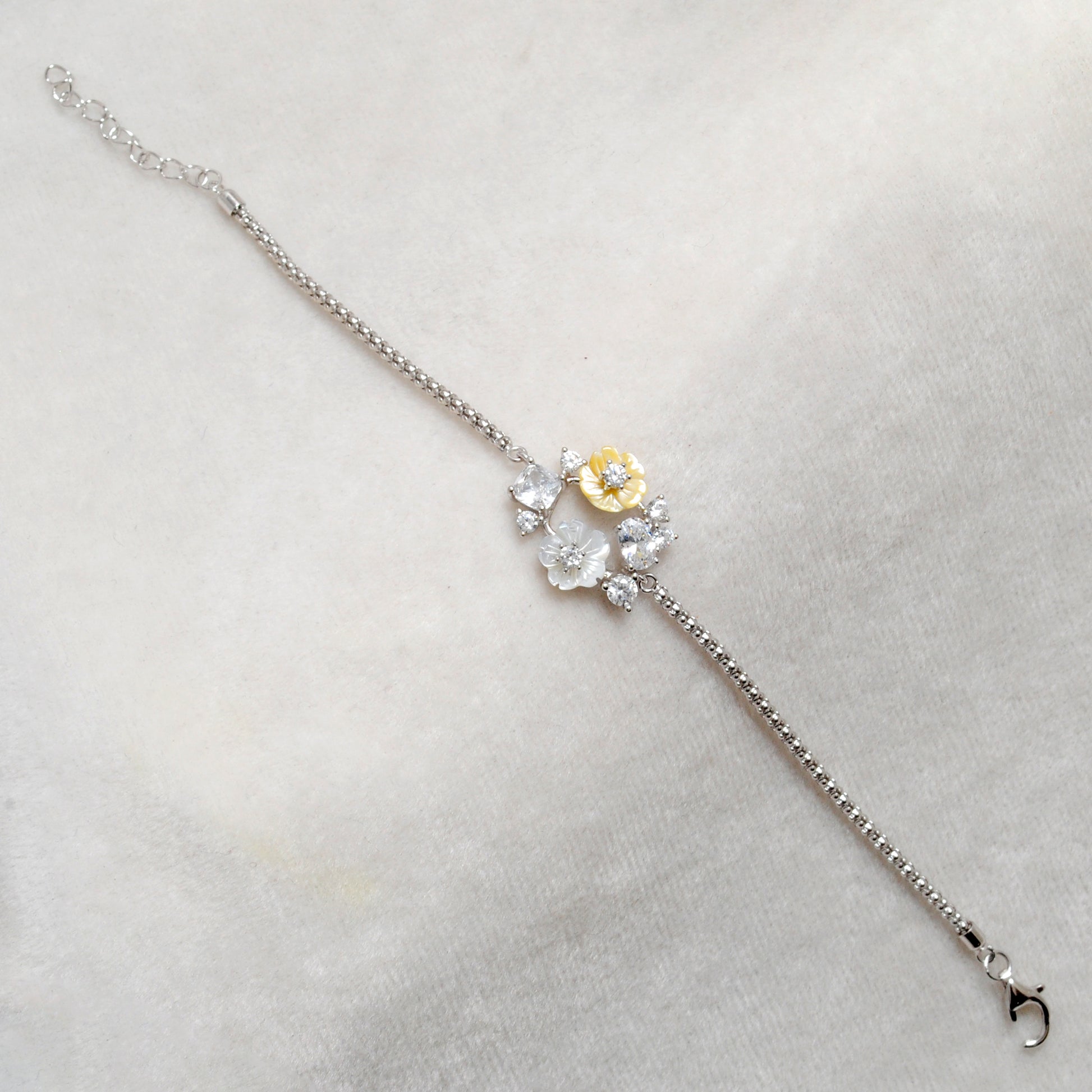 925 Silver CZ Enamel Flower Bracelet – 8 Inch Minimalist Jewelry, Gift for Her - Kanika Creations