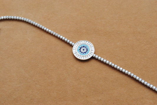 Colorful CZ Evil Eye Bracelet – 925 Silver Protection Jewelry, Gift for Her - Kanika Creations