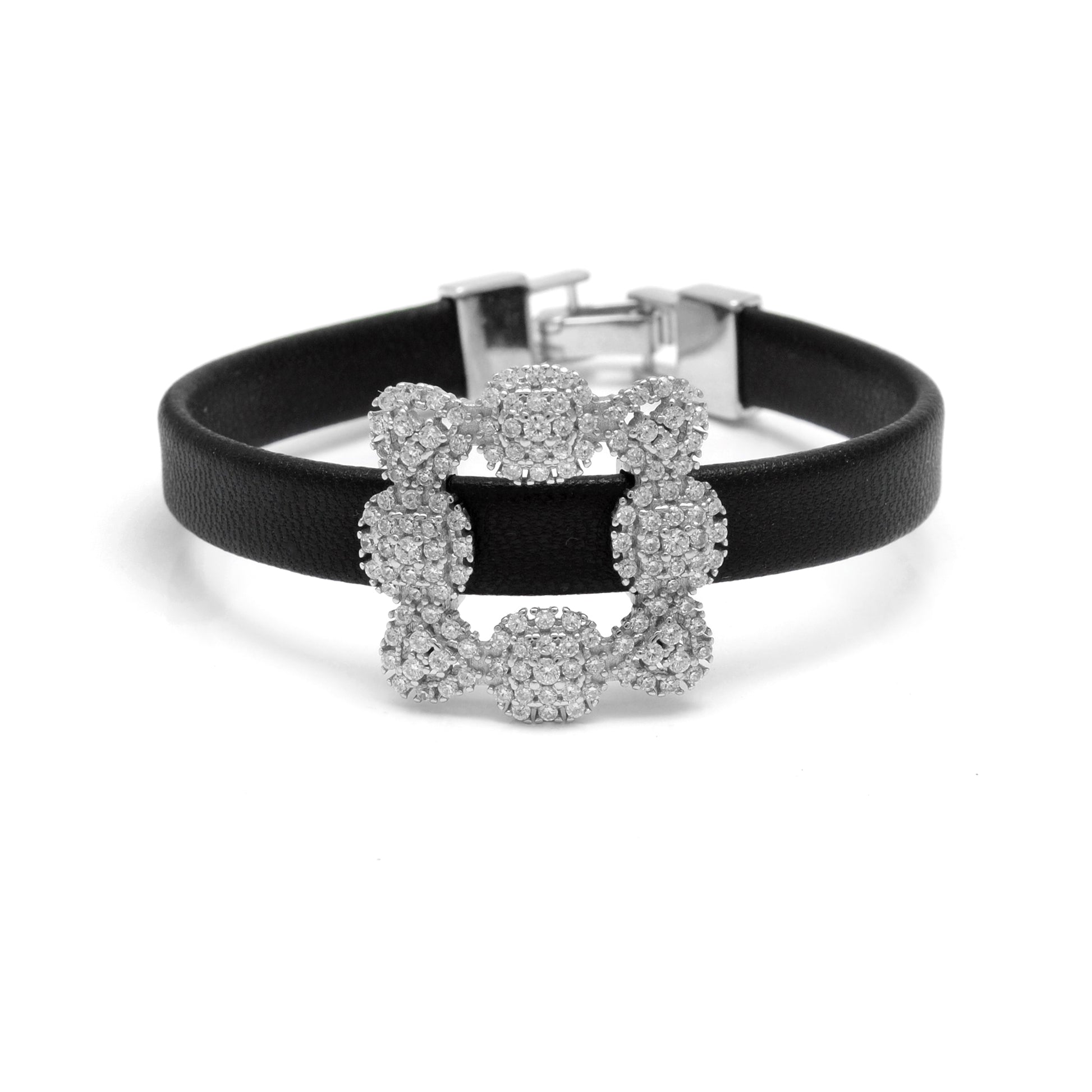 925 Sterling Silver CZ Leather Base Bracelet, 7 Inch – Stylish & Durable Gift - Kanika Creations