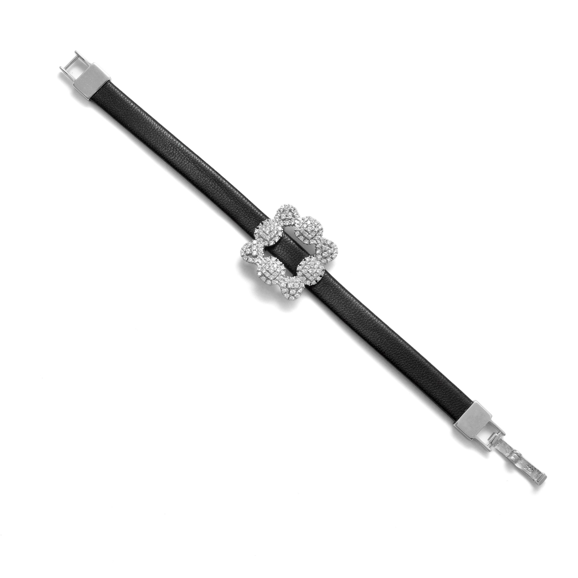 925 Sterling Silver CZ Leather Base Bracelet, 7 Inch – Stylish & Durable Gift - Kanika Creations