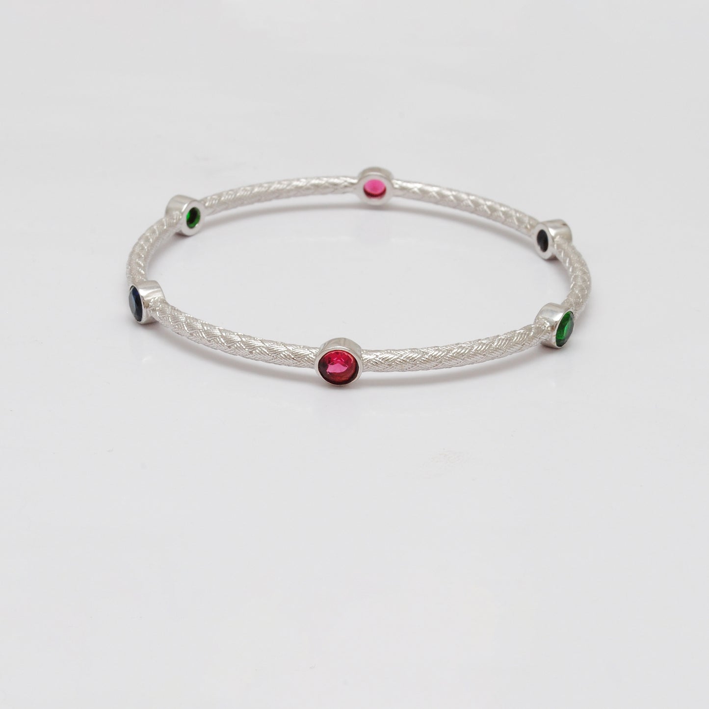 925 Silver Openable Multi-Gemstone Bangle Bracelet – Elegant Jewelry for Women - Kanika Creations