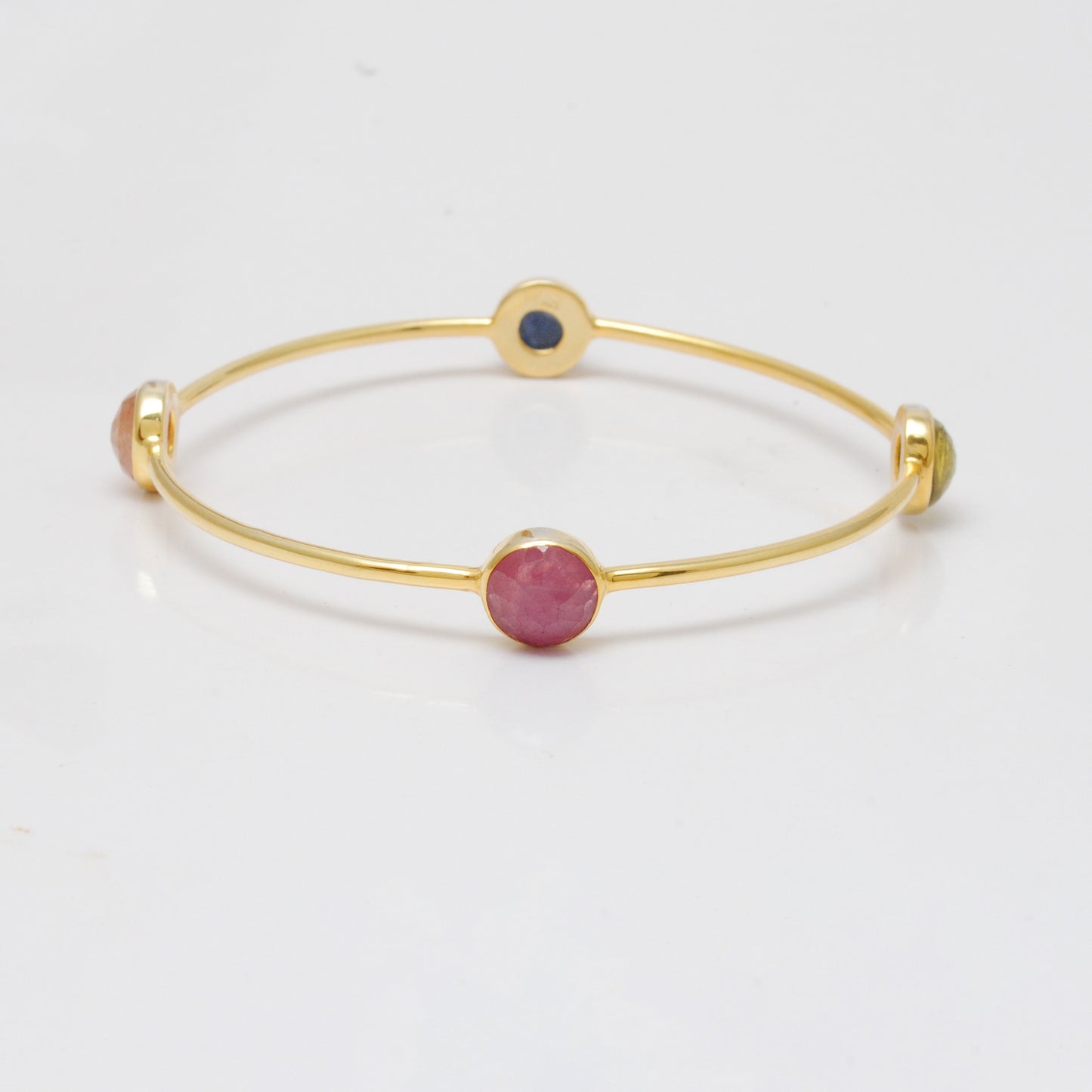 925 Silver Multi-Gemstone Bangle – Gold-Plated, Openable Design – Gift for Her - Kanika Creations