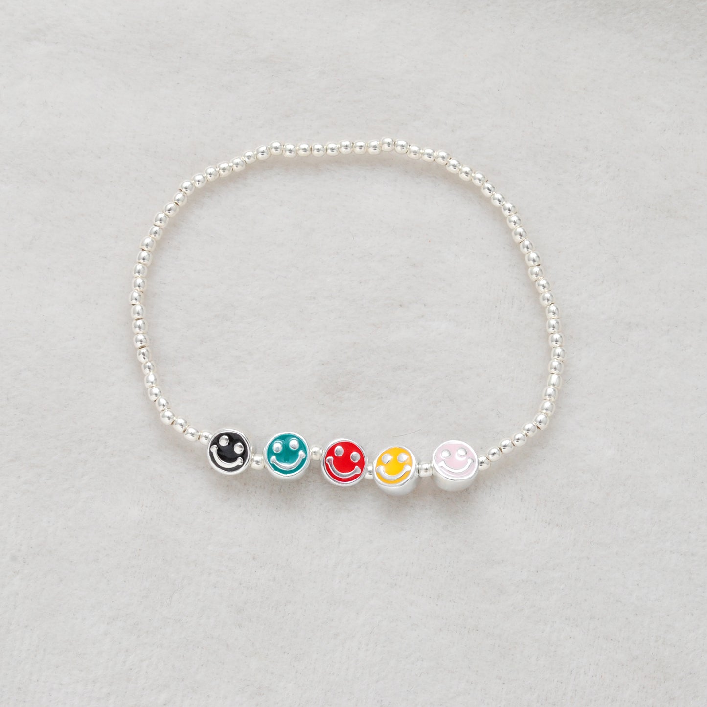 925 Sterling Silver Smiley Face Enamel Beaded Bracelet – Adjustable Charm Bracelet, Gift for Her - Kanika Creations