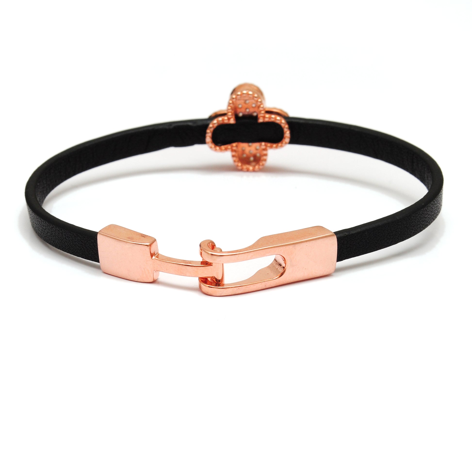 925 Sterling Silver CZ Leather Bracelet, Rose Gold and Silver 7.5 Inch – Stylish & Durable Gift - Kanika Creations