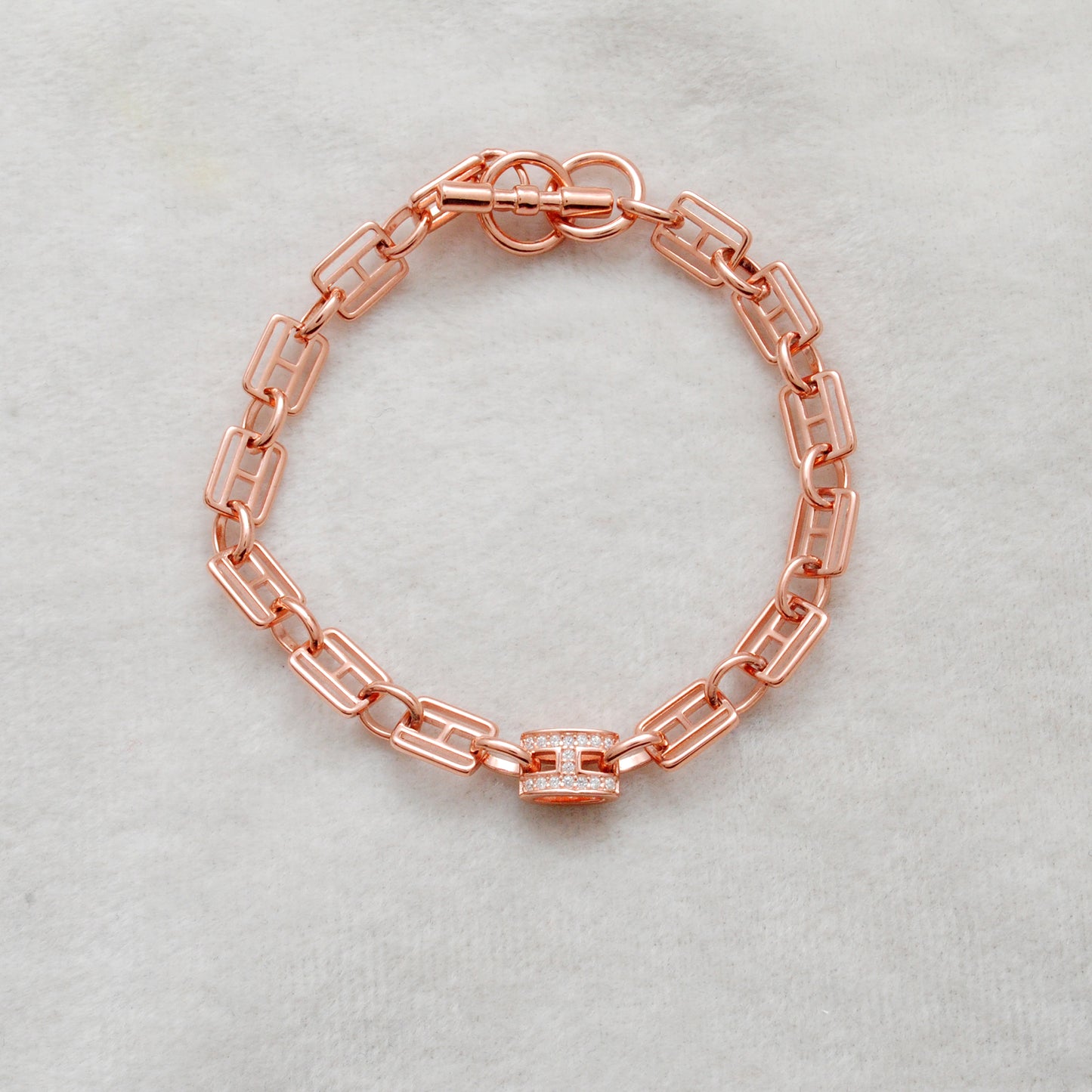 925 Sterling Silver CZ Block Link Chain Bracelet – Rose Gold Plated, Minimalist Jewelry, Unisex Gift - Kanika Creations